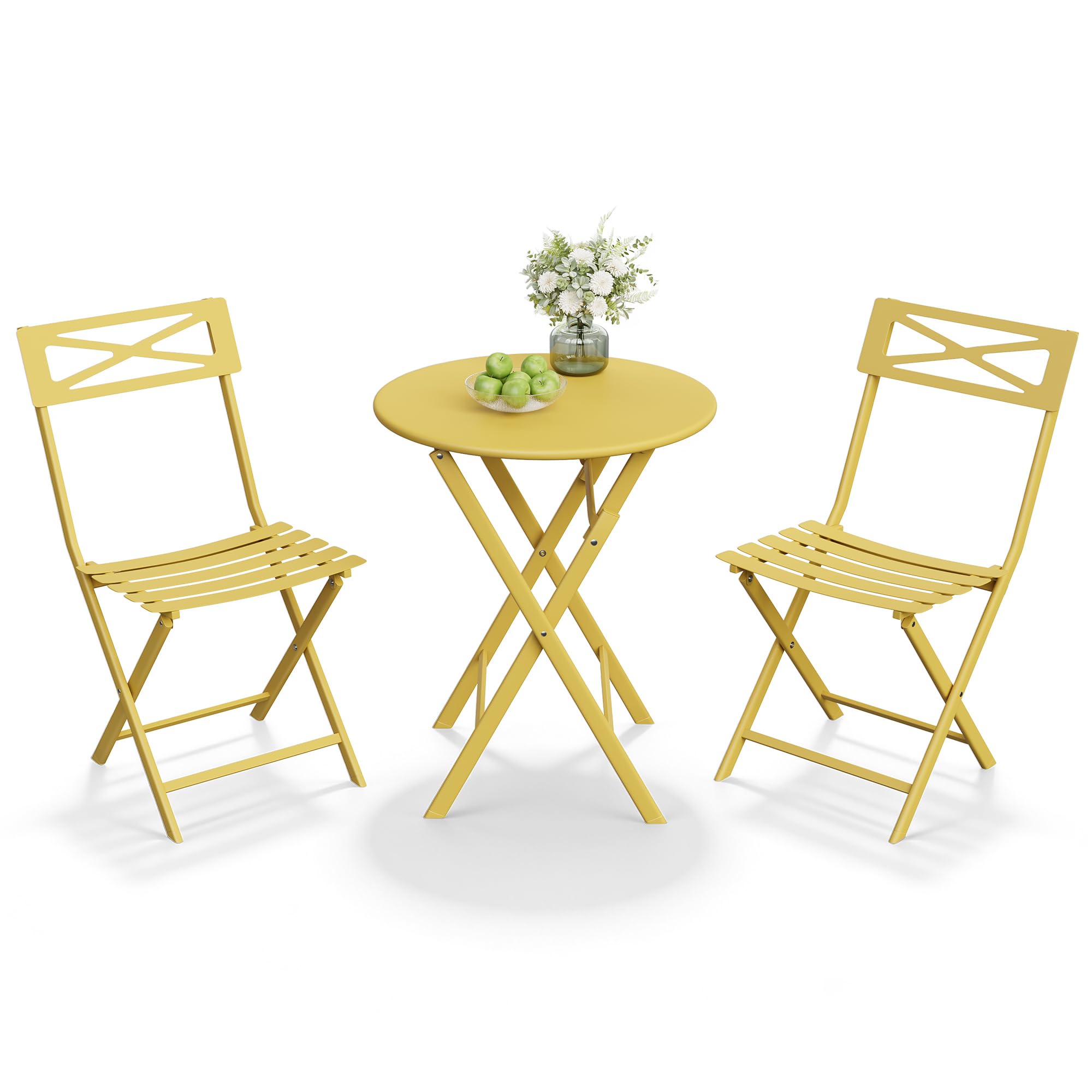GarveeLife 3-Piece Yellow Folding Steel Bistro Set Outdoor Patio ...