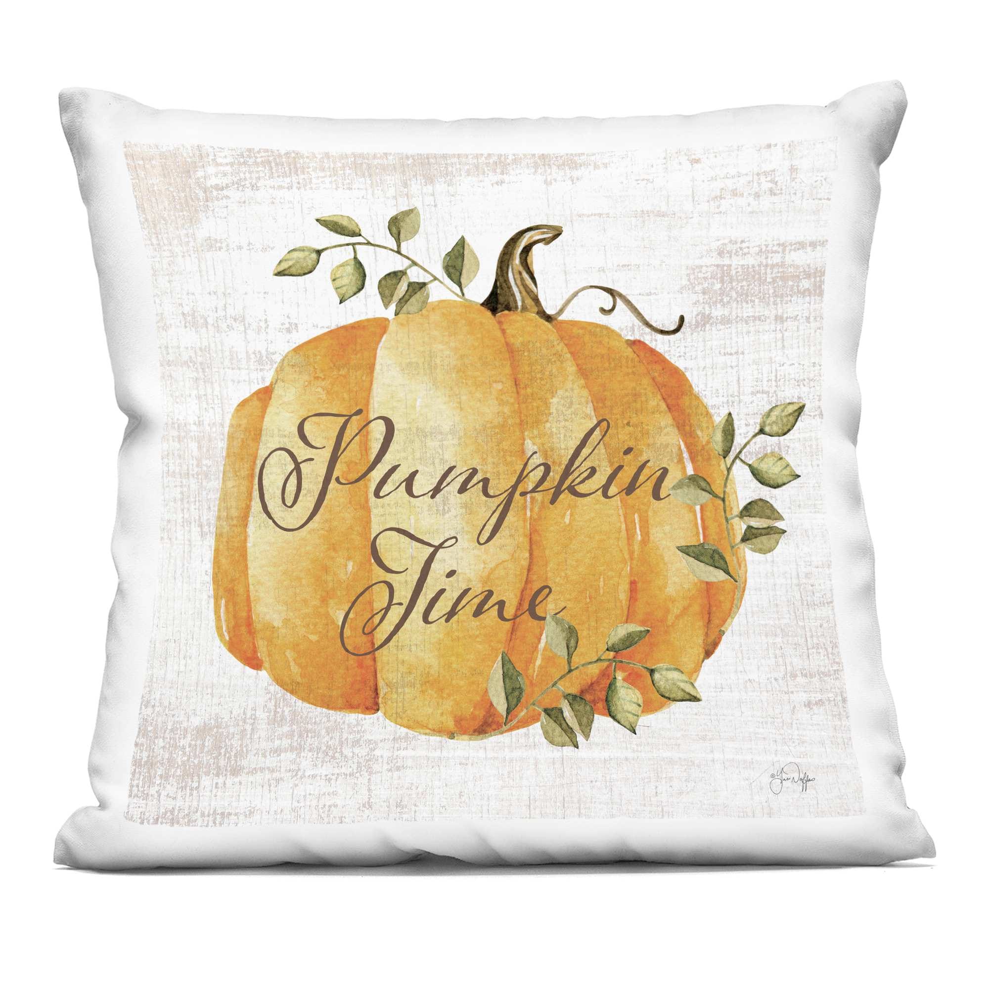 Stupell Industries PLR-634-SQW-18X18 Pumpkin Time over Rustic Decorative Printed Throw Pillow design by Yass Naffas Designs 18 x 7 x 18
