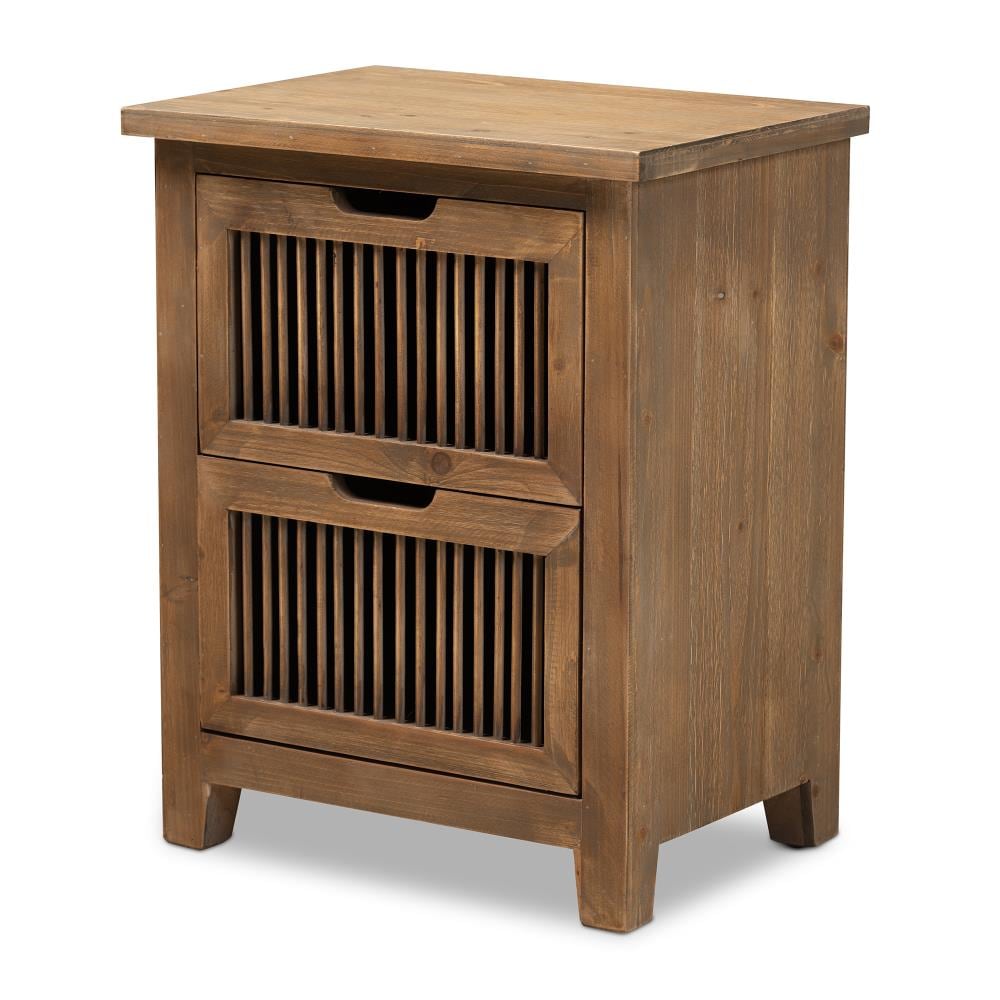 Baxton Studio Clement 2 Drawer Wood Nightstand in Medium Brown