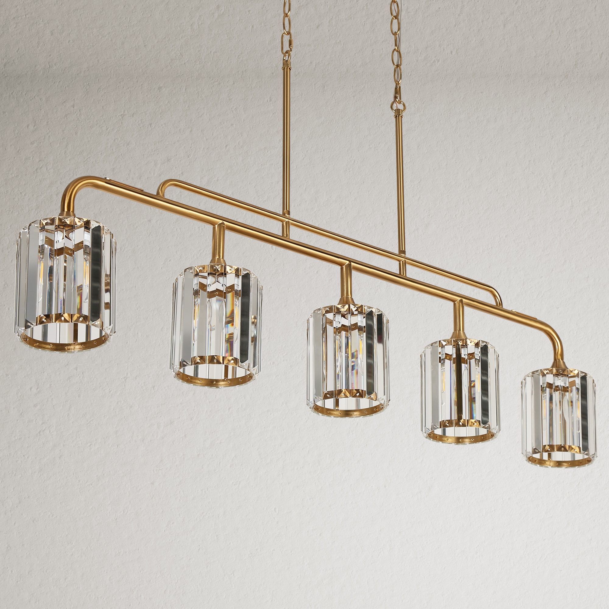 Oversized Brass and Crystal 47" Linear Island Chandelier