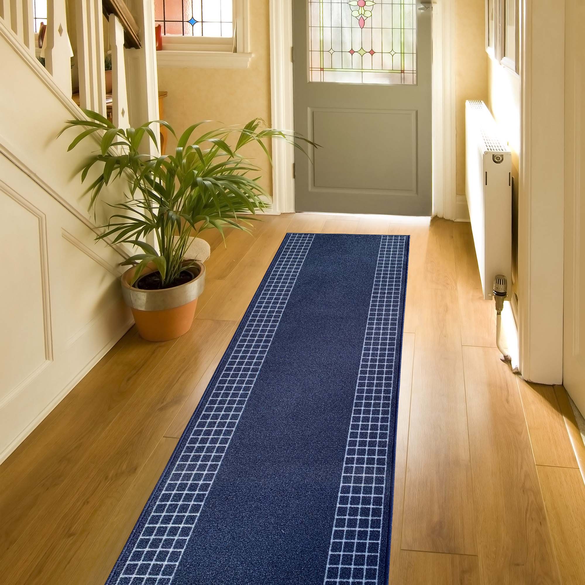 Playa Rug 3 x 26 (ft) Polyester/Polypropylene Checkered-Blue Rectangular Indoor/Outdoor Border Runner rug