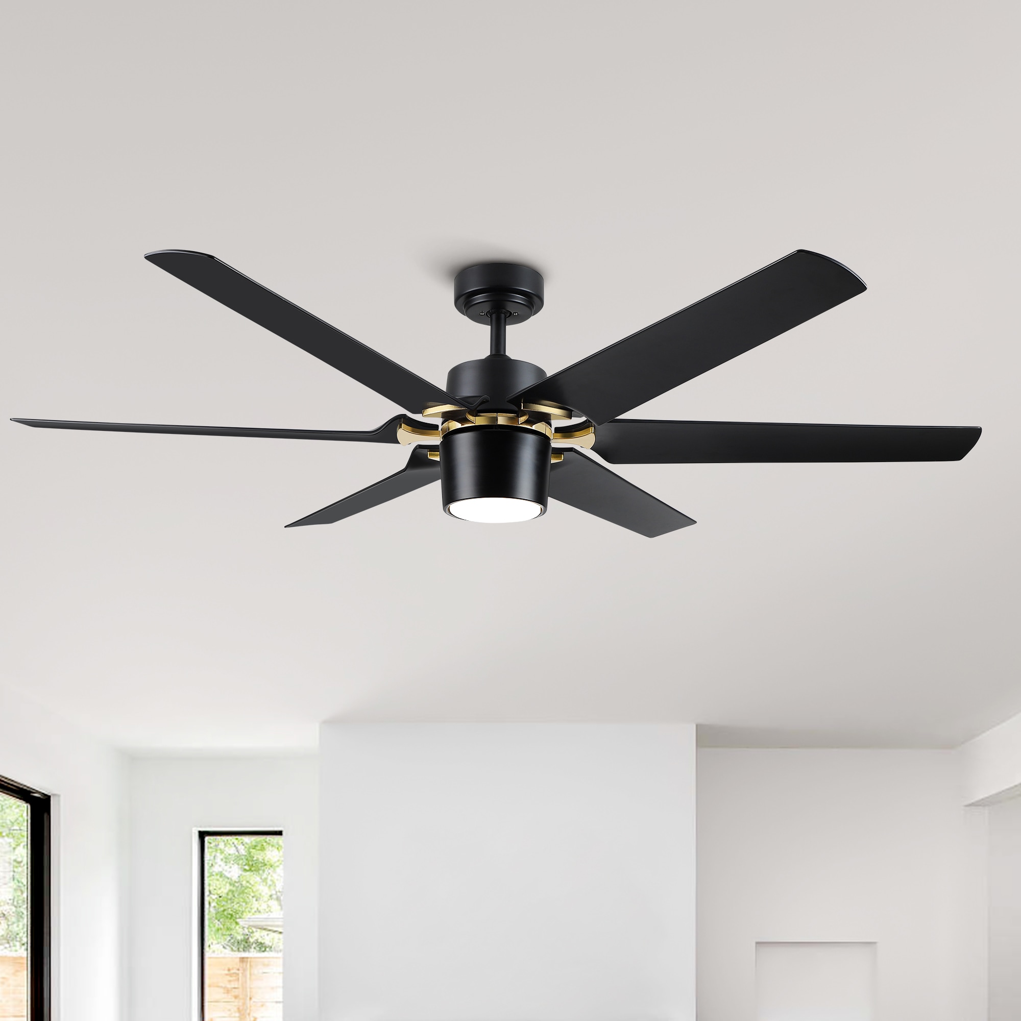 YUHAO LSDC1127BK60 Opulence 60-in Color-Changing Integrated LED Outdoor Black with Matte Blades Ceiling Fan With Light - Remote Included ( 6 -Blade )