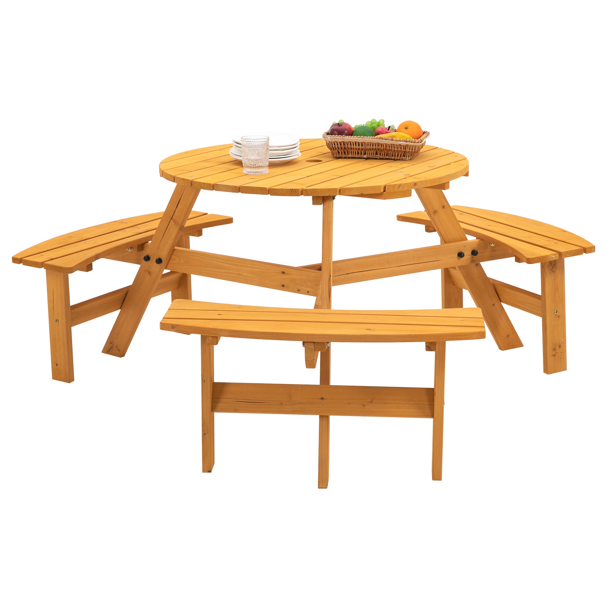 SINOFURN 35.4-in Yellow Douglas fir Round Picnic Table