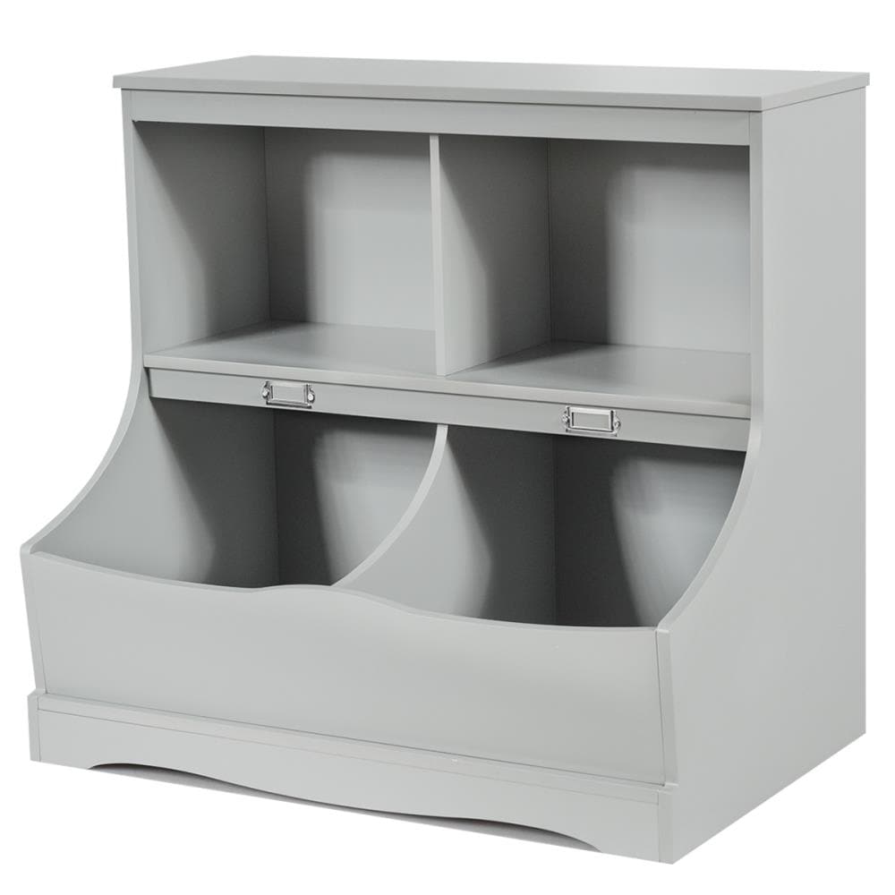 Costway Wooden Kitchen Trash Cabinet Tilt Out Bin Holder with Drawer &  Storage Shelf Gray
