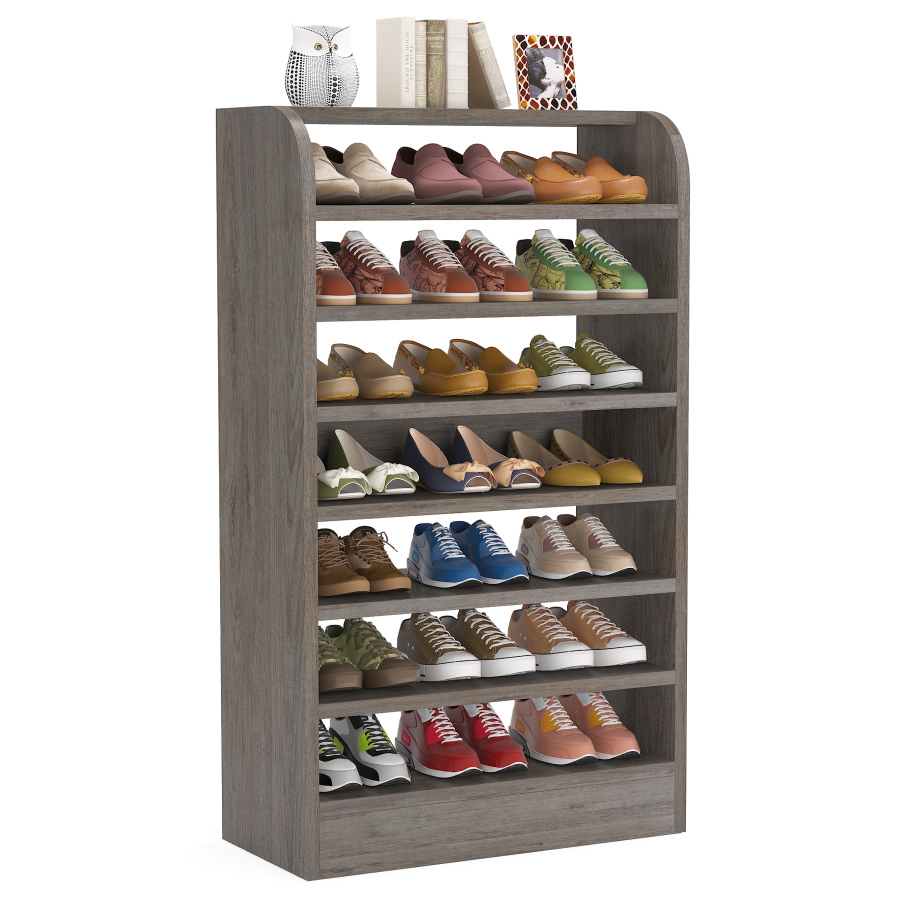 Tribesigns 37.6-in H 6 Tier 18 Pair Light Brown and White Mdf Shoe Cabinet  in the Shoe Storage department at