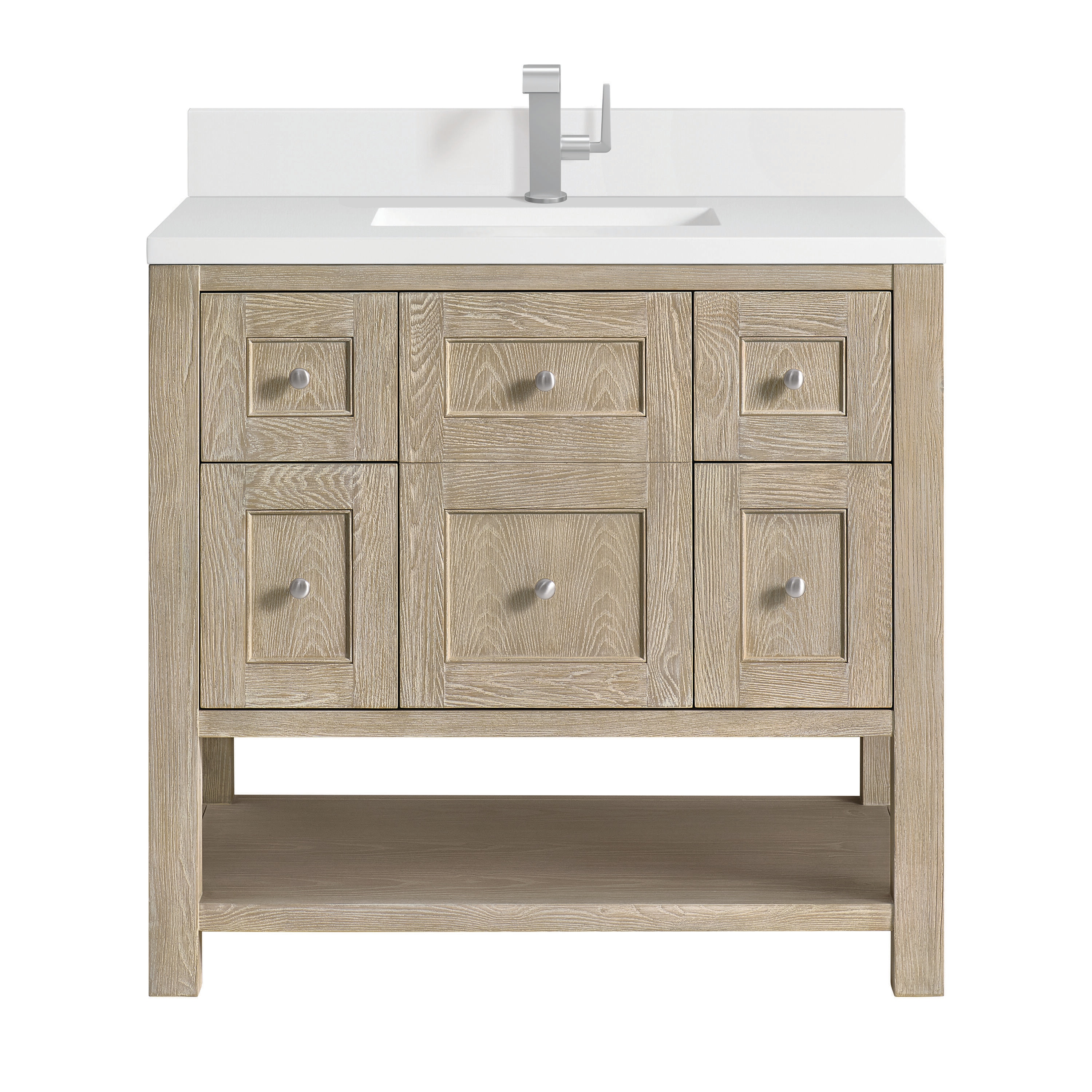 Breckenridge 36" Whitewashed Oak Single Vanity with Solid Surface Top