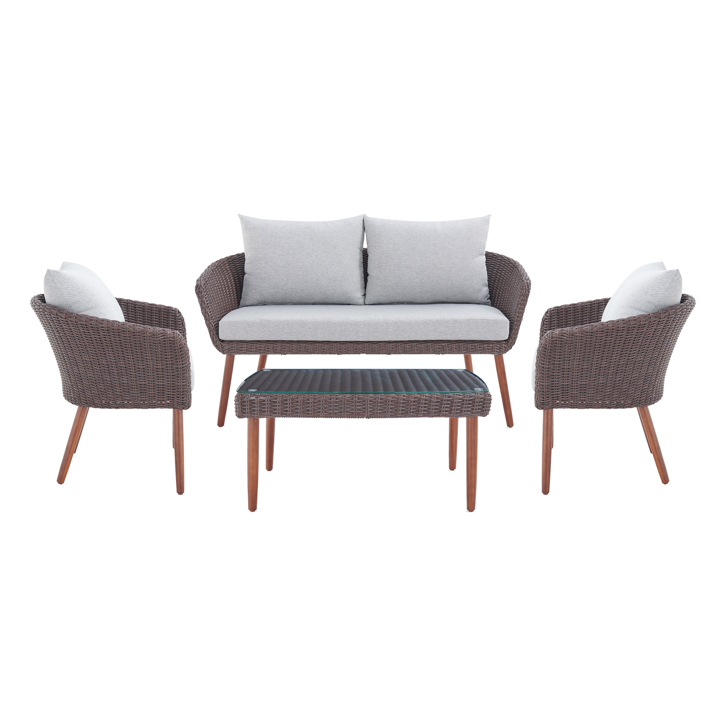 Alaterre Furniture AWWB010203BB Athens 4 -Piece Wicker Patio Conversation Set with Gray Cushions
