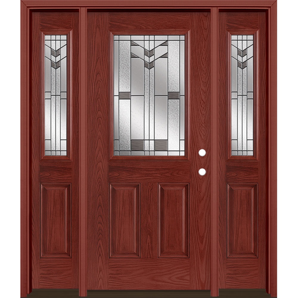 Masonite 3420269 Frontier 64-in x 80-in x 4-9/16-in Fiberglass Half lite Left-hand inswing Wineberry Stained Prehung Front Door with Sidelights with Brickmould Insulating core