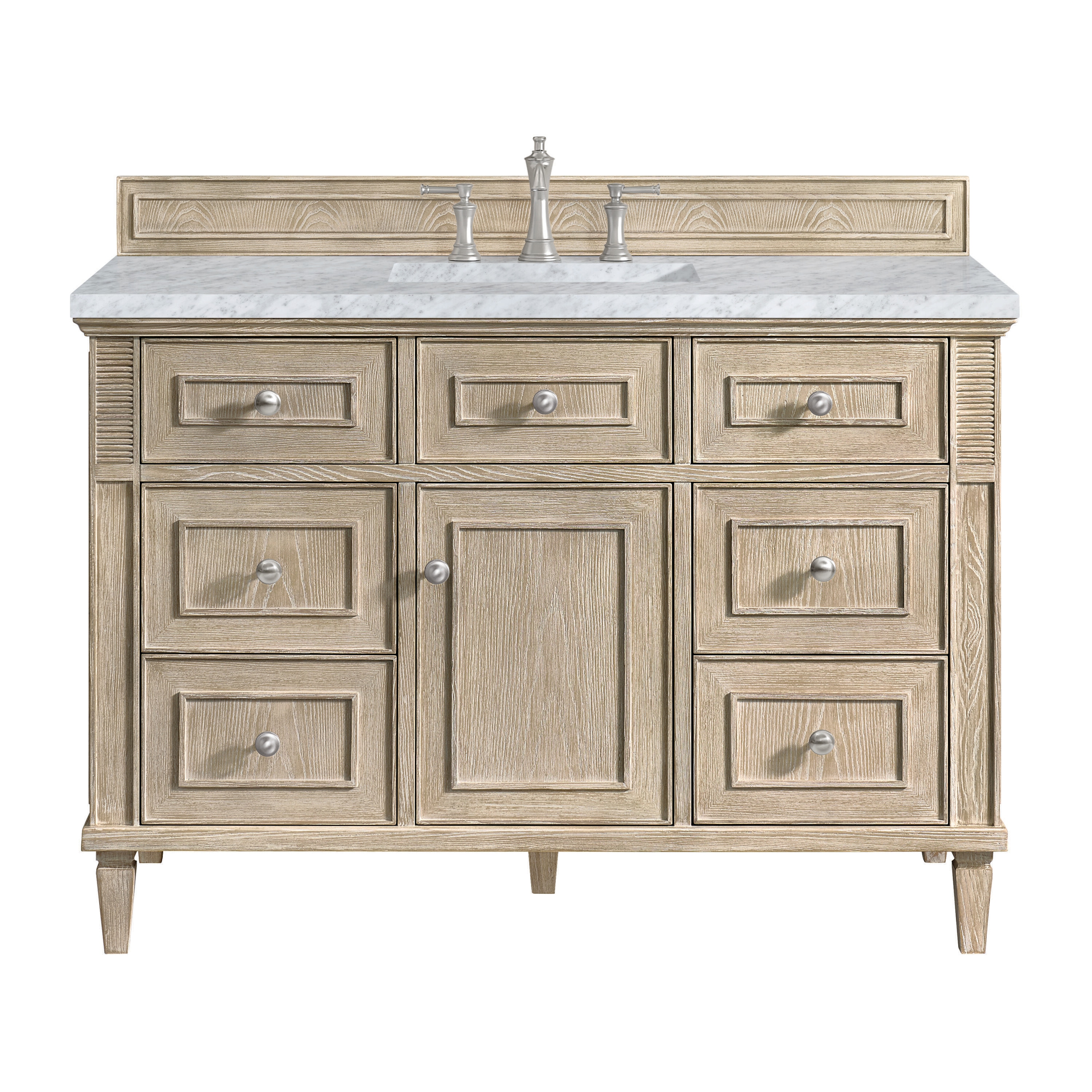 James Martin Vanities 424-V48-WWO-3CAR Lorelai 48-in Whitewashed Oak Undermount Single Sink Bathroom Vanity with Carrara Marble Marble Top
