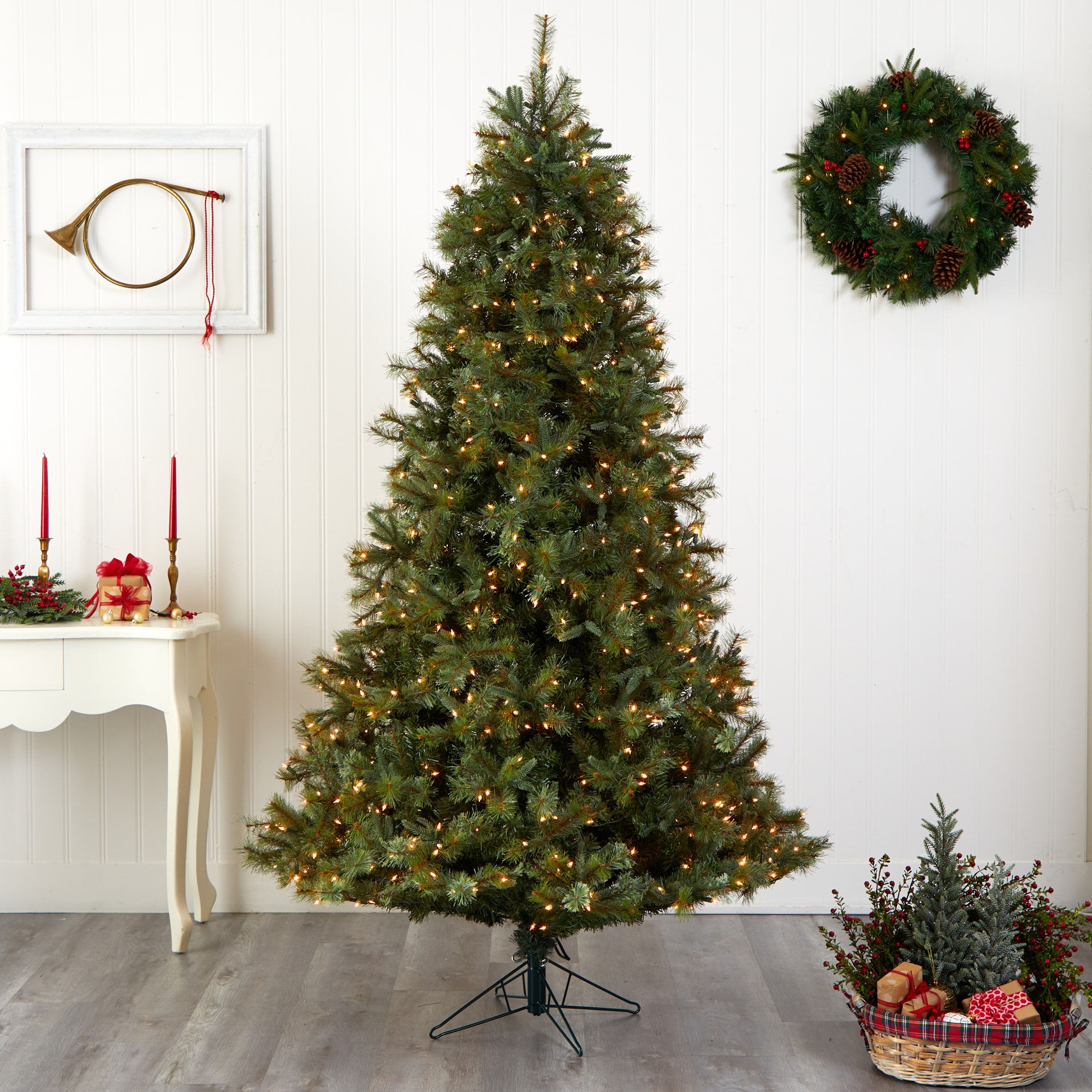 7.5' Green Pine Artificial Christmas Tree with Clear Lights