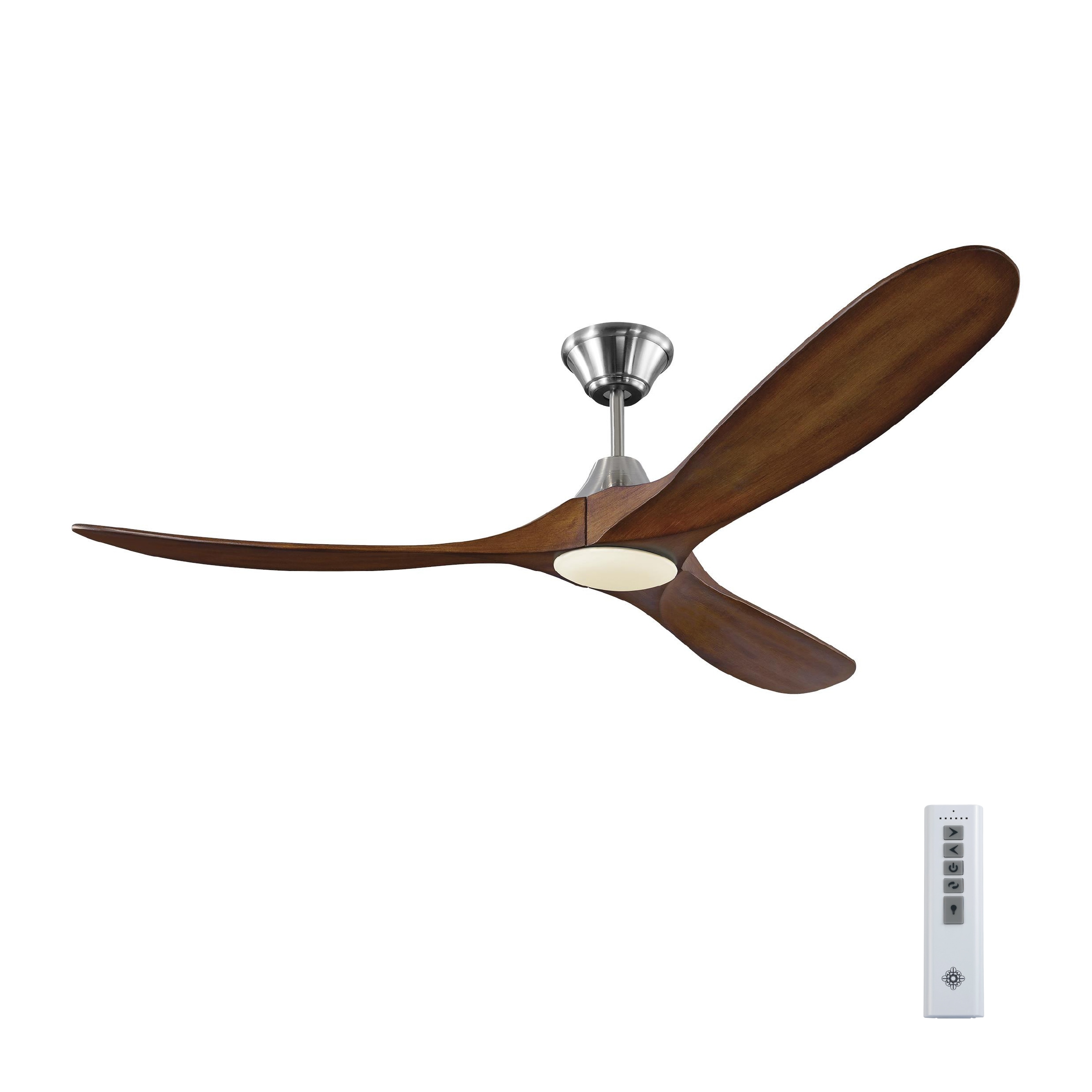 Generation Lighting 3MAVR60BSKOAD Maverick 60-in Integrated LED Outdoor Brushed Steel with Koa Blades Propeller Ceiling Fan With Light - Remote Included ( 3 -Blade )