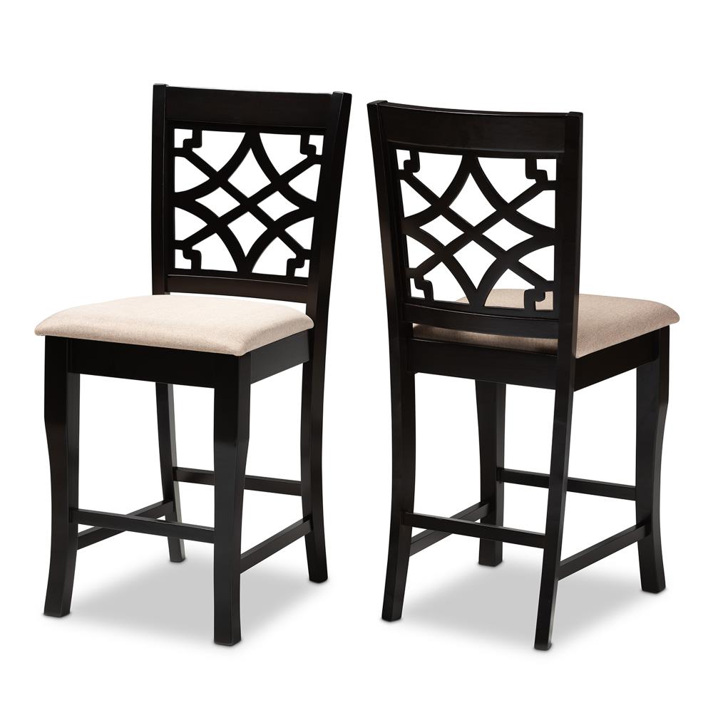 Baxton Studio 158-2PC-9768-LW Nisa Set of 2 Sand/Espresso 25-in H Counter height Upholstered Wood Bar Stool Back