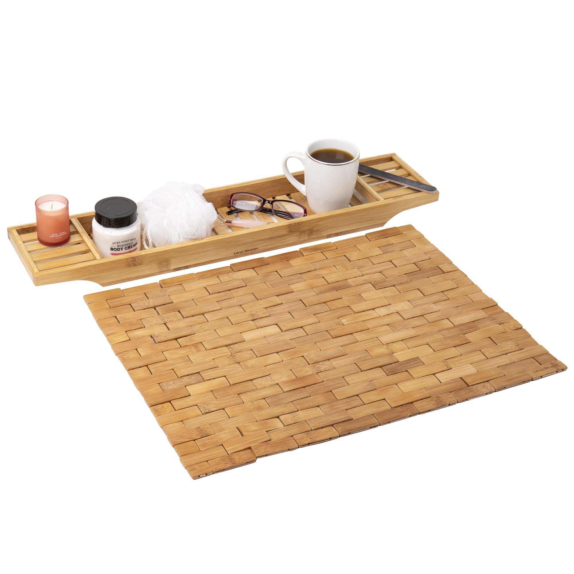 Mind Reader BCMAT-BRN 23.5-in x 16.5-in Brown Wood Bath mat set