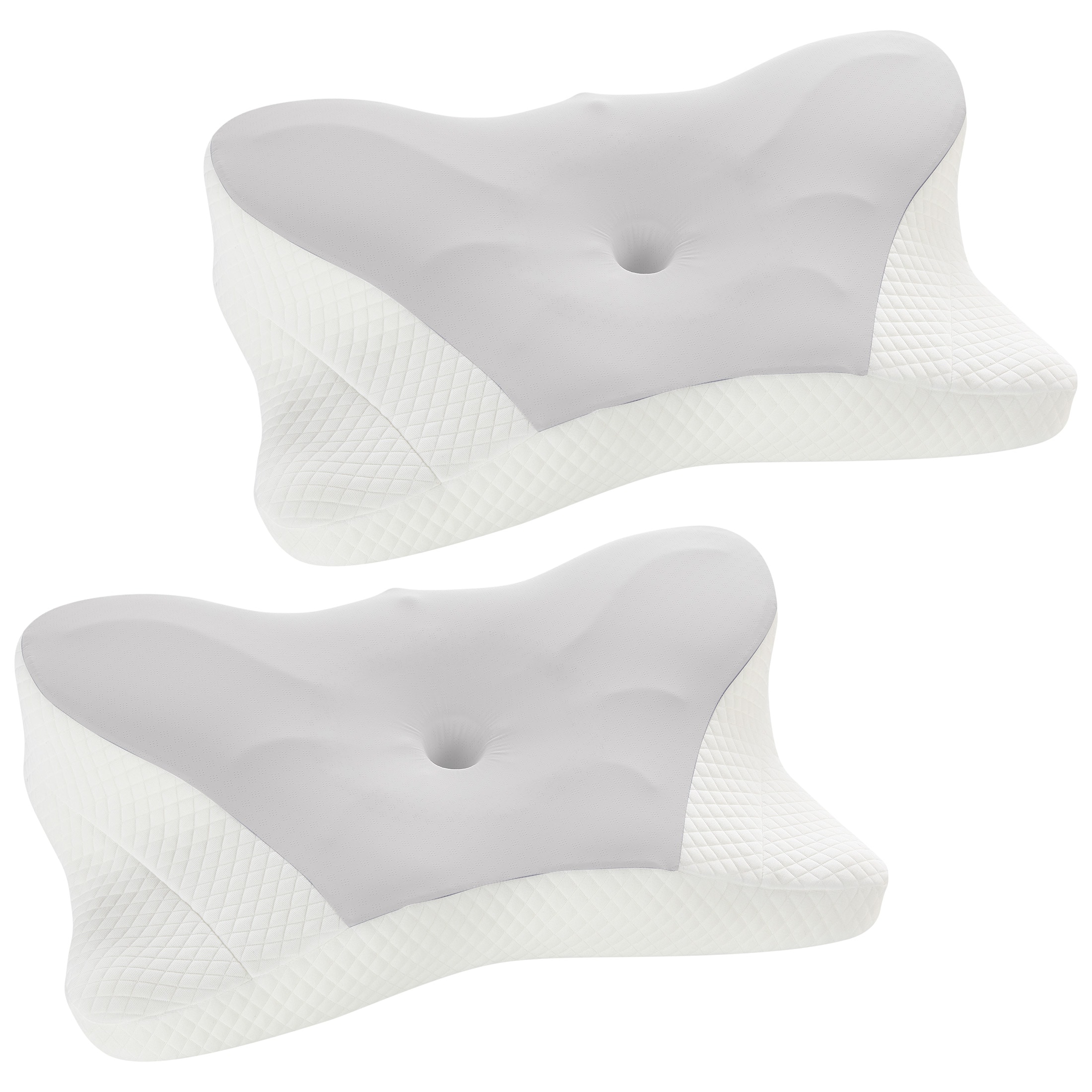 Sweetcrispy Set of 2 Queen Size Breathable Memory Foam Contour Ergonomic Cervical Neck Pillow Light Gray