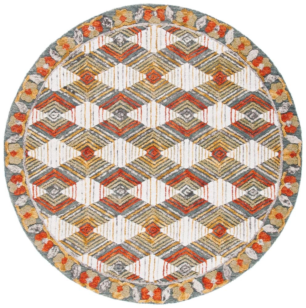 Safavieh TRC522M-6R Trace Kristl 6 x 6 (ft) Tufted Wool Blue/Ivory Round Indoor Abstract Bohemian/Eclectic Area rug