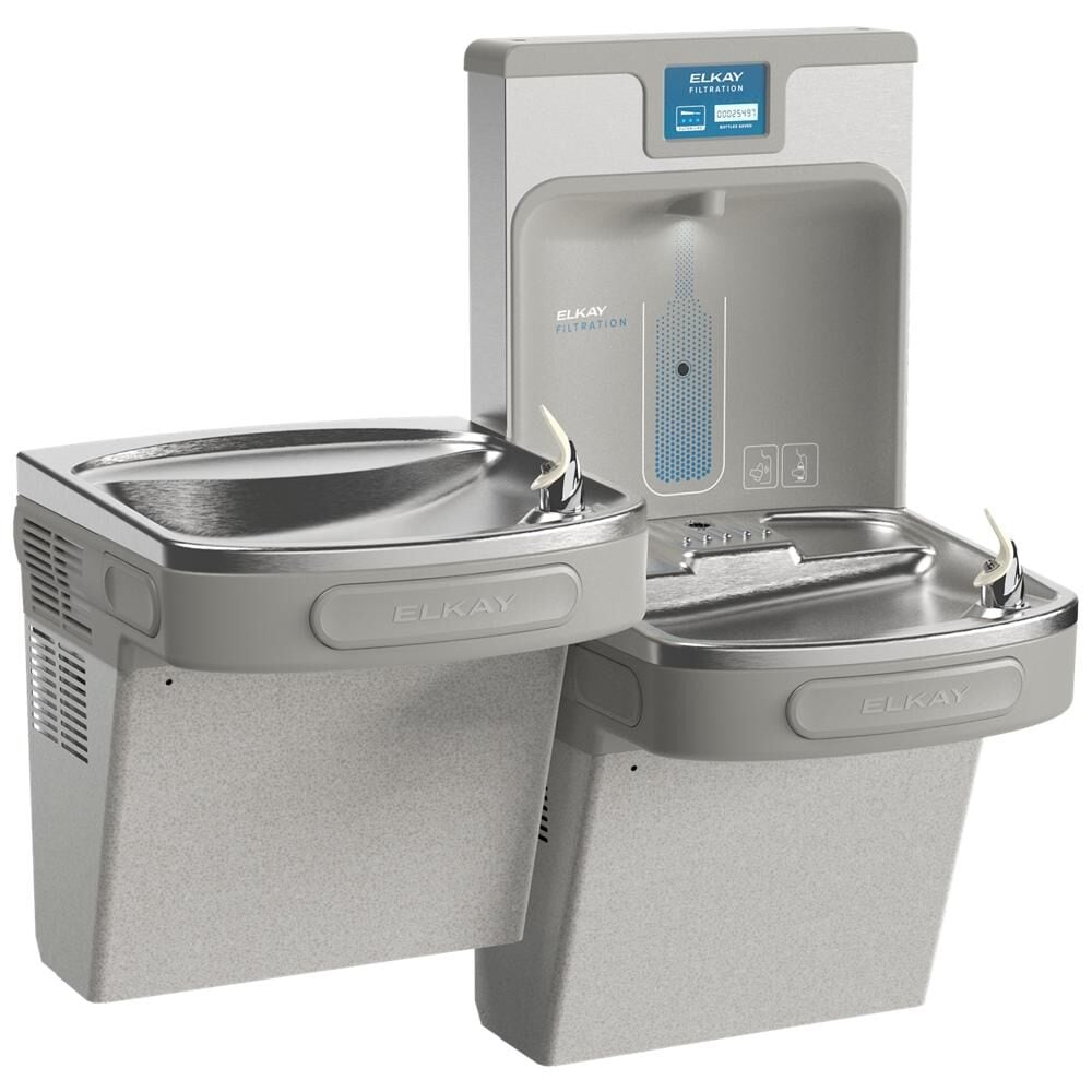 Elkay - ezH2O Gray 2 -Basin Push button Wall mount Bottle filler/Drinking fountain Filter Included