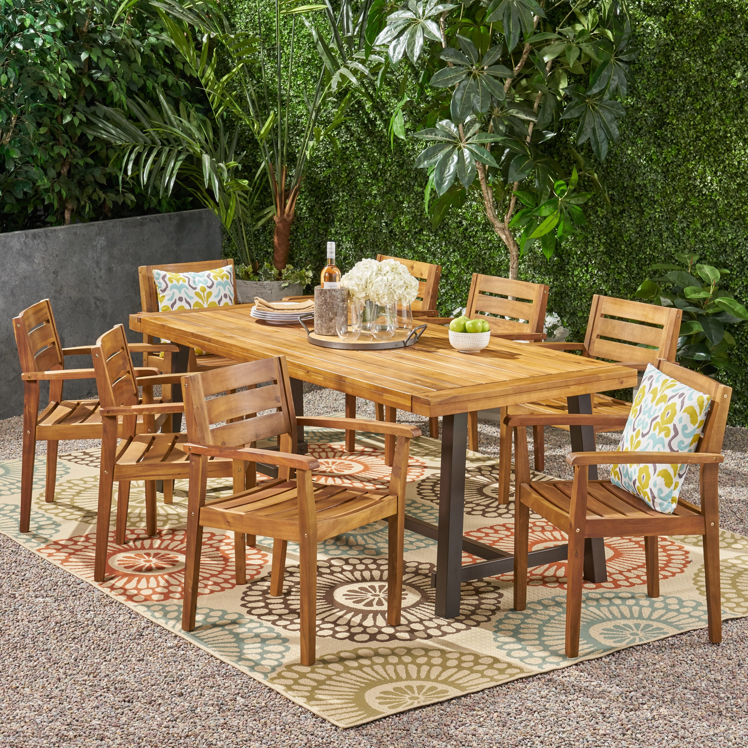 Balfour 9-Piece Teak Acacia Wood Outdoor Dining Set