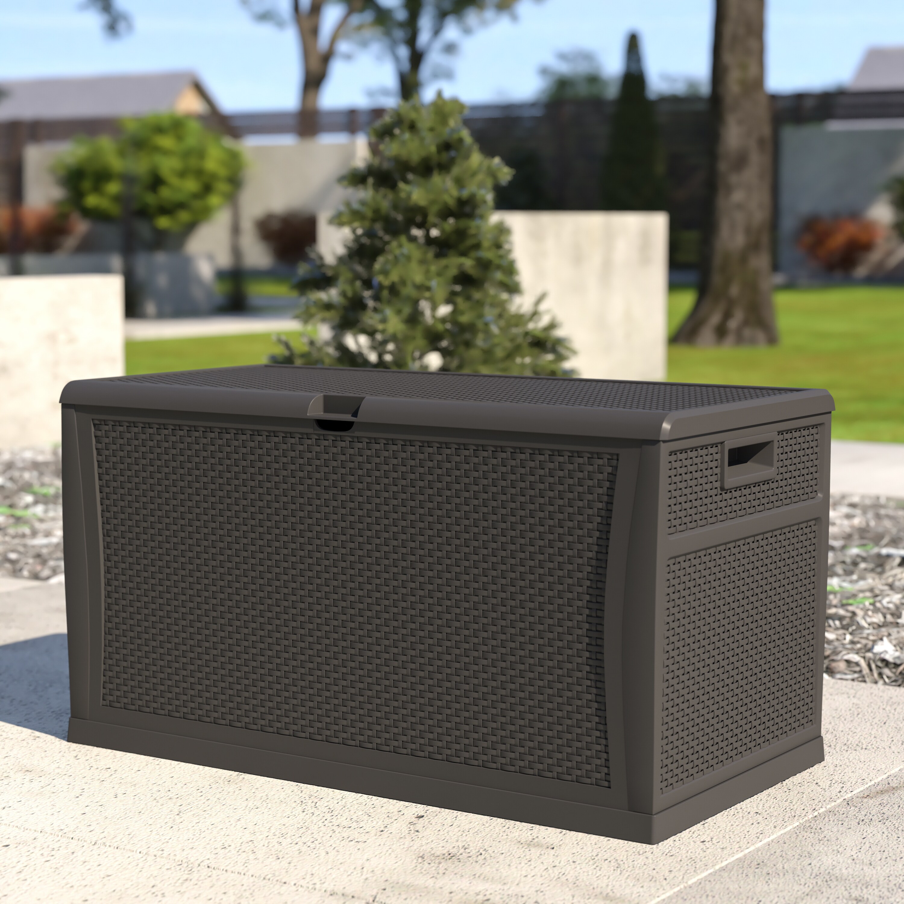 Flash Furniture Nobu 120 Gallon Plastic Deck Box - Outdoor Waterproof ...