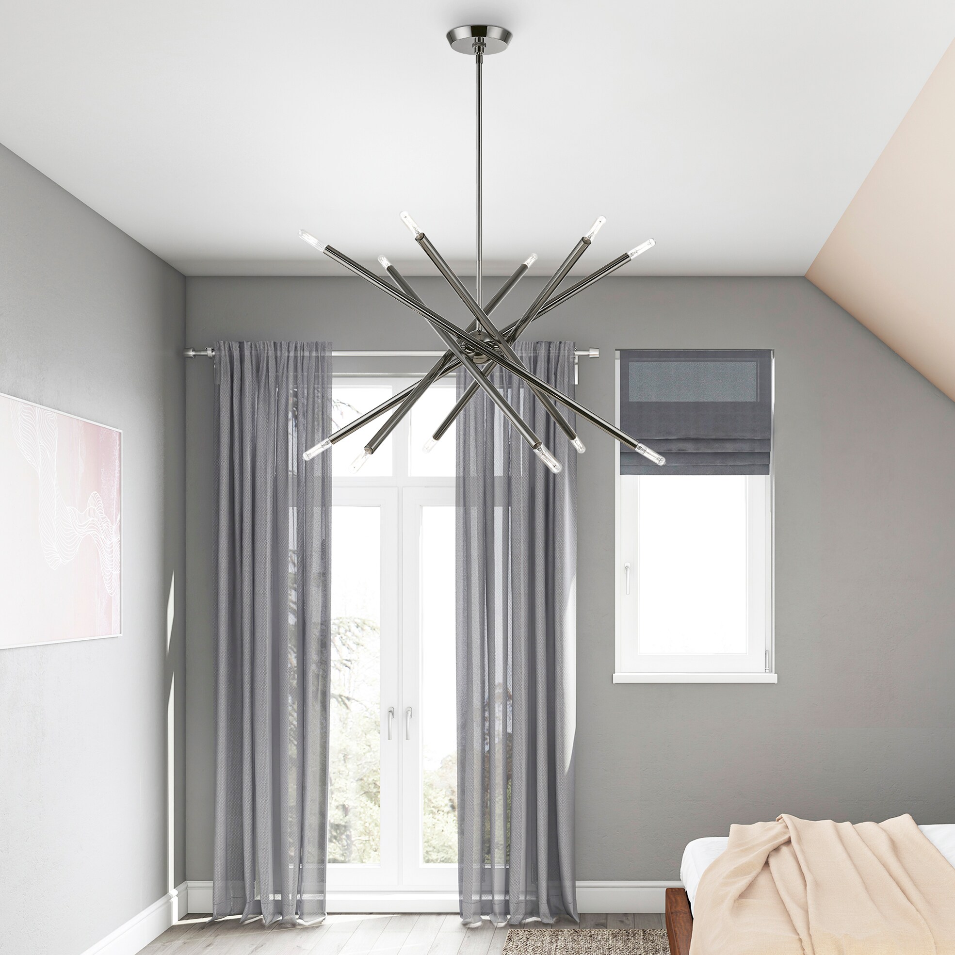 Soho Asymmetrical 12-Light Black Chrome Sputnik Chandelier