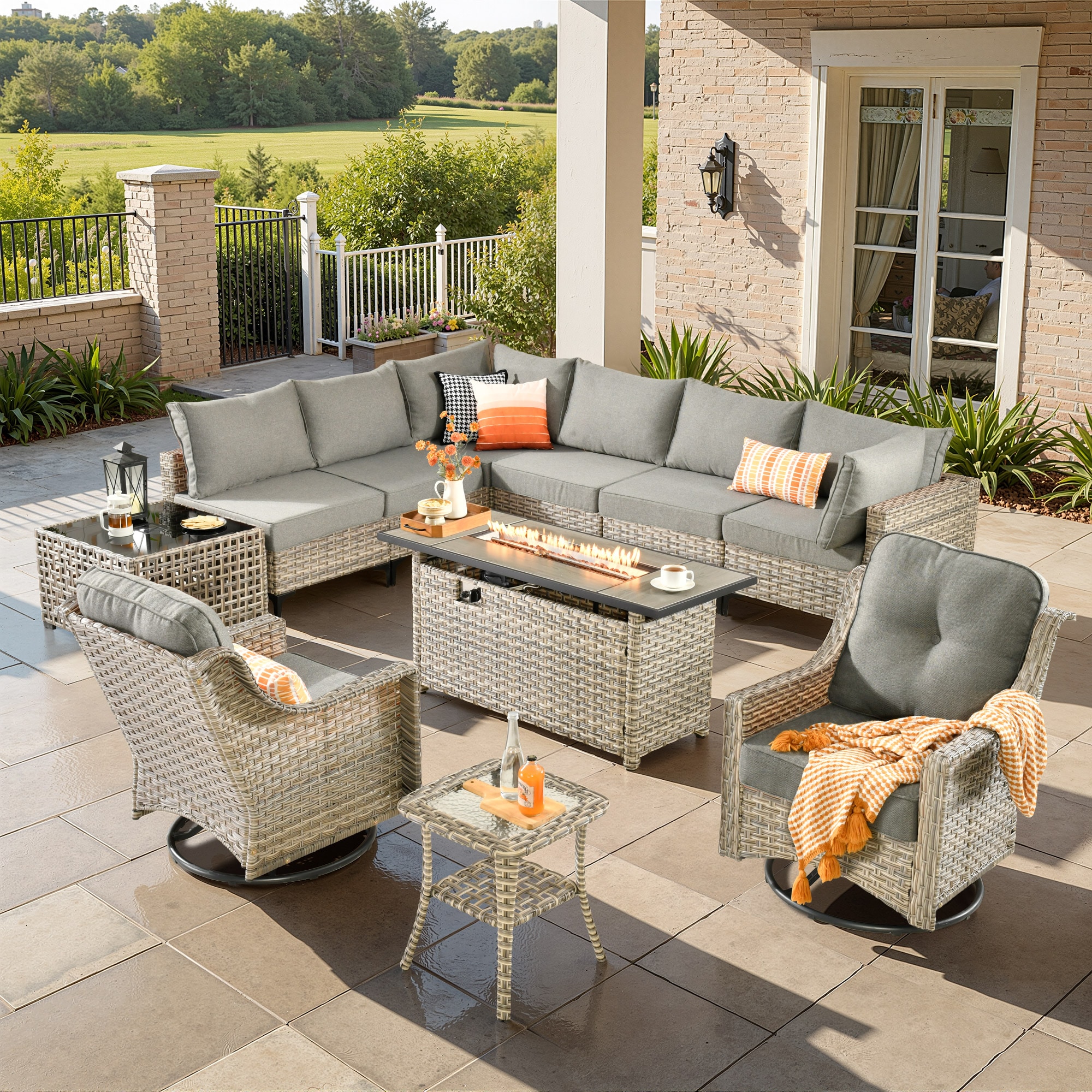 ALTRIGUS 6LCFP8504YZSKT211AL 11 -Piece Wicker Patio Sofa Conversation Set with Dark Gray Cushions