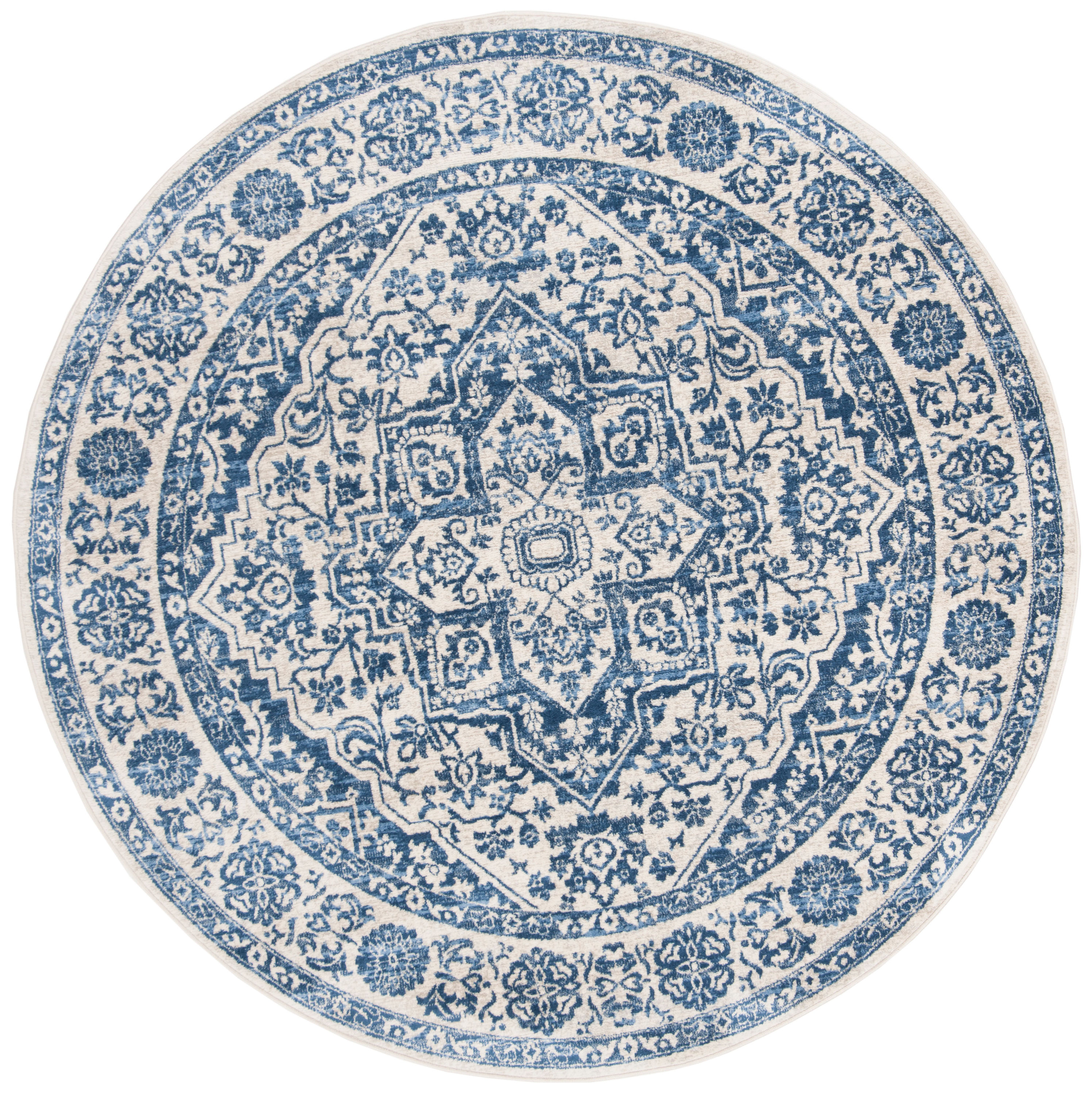Safavieh BNT832M-9R Brentwood 9 x 9 (ft) Loomed Polypropylene Navy/Light Gray Round Indoor Floral/Botanical Oriental Area rug