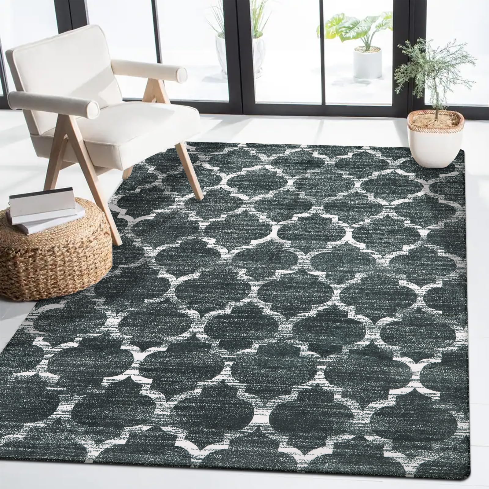 Lahome AR-FYR-005-GR3 4 x 6 (ft) Gray Moroccan Short Pile Velvet Rectangular Indoor Area Rug