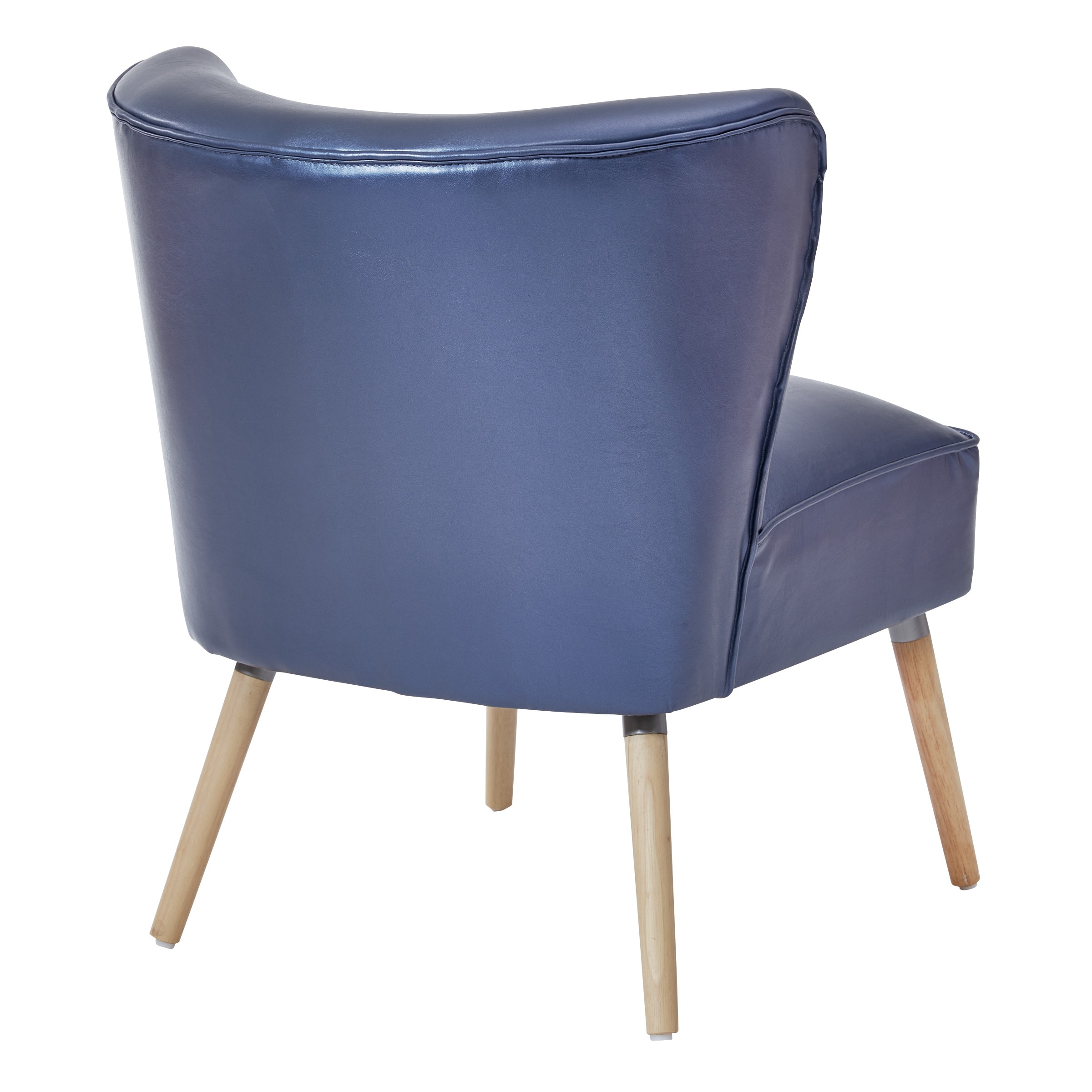 Sizzle Azure Mid-Century Modern Accent Chair in Faux Leather and Wood