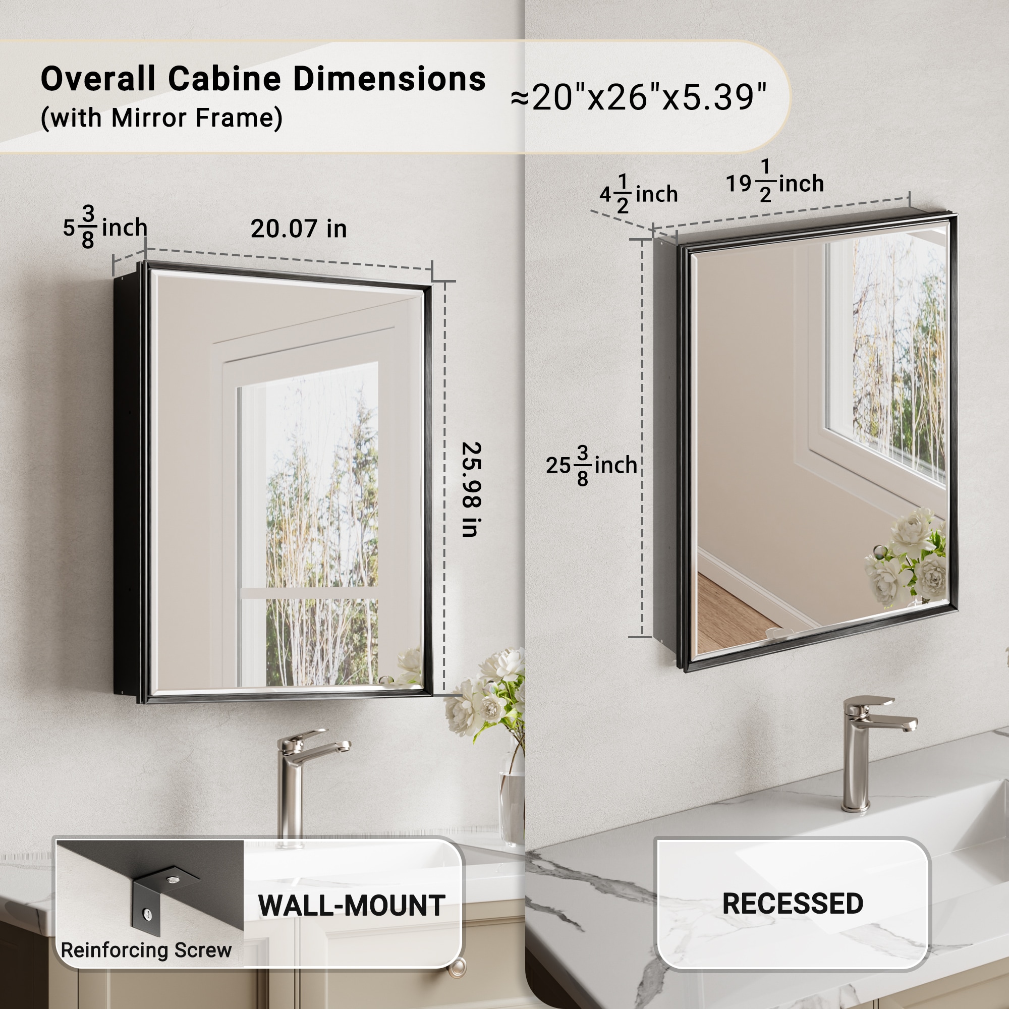 QueenFun MCBB2026BK Bathroom-Medicine-Cabinets - View #2