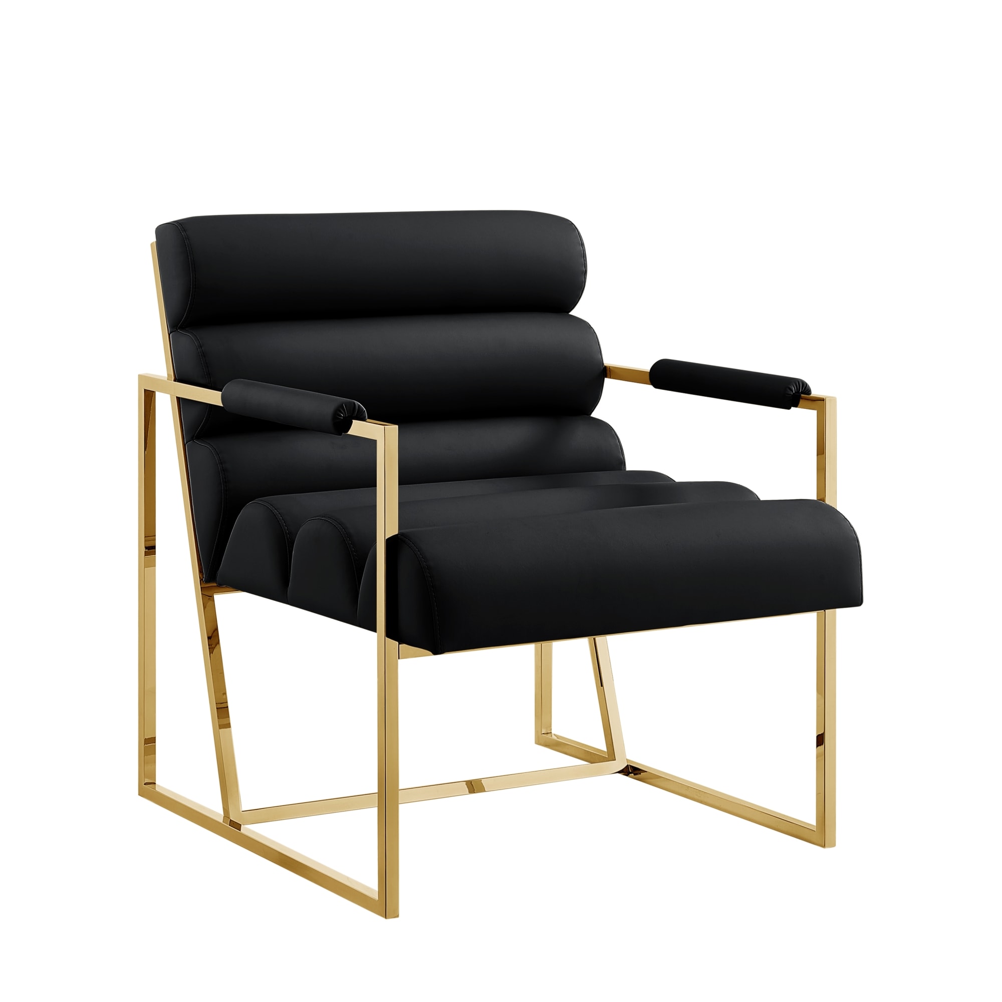Inspired Home Maja Modern Black/Gold Faux Leather Accent Chair in the ...