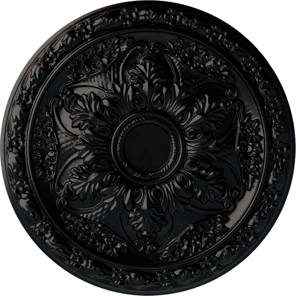 Ekena Millwork CM20BLBLF Baile 20-in W x 20-in L Painted Jet Black Polyurethane Whole Ceiling Medallion