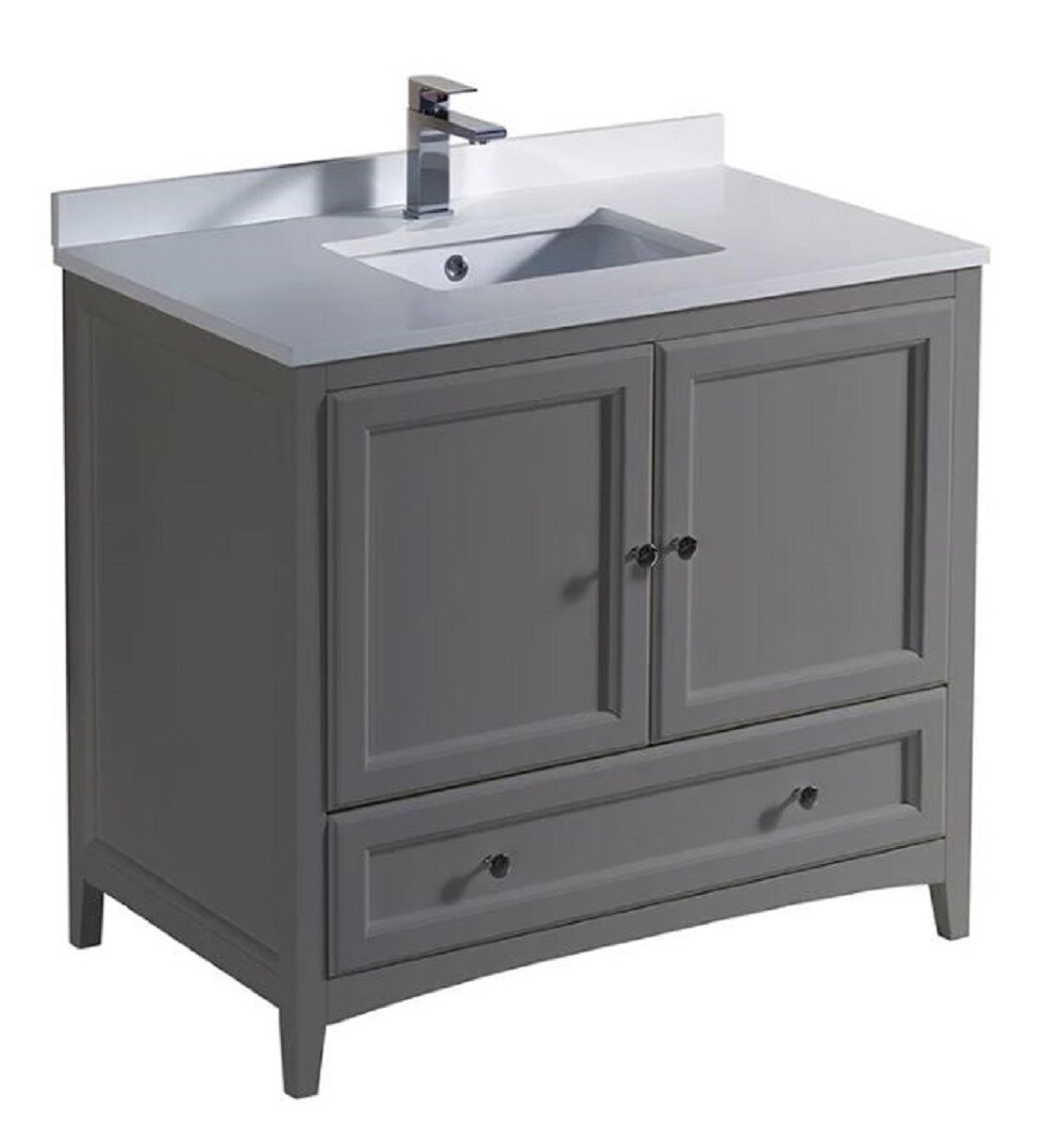 Oxford 36" Gray Quartz Stone Freestanding Single Sink Vanity