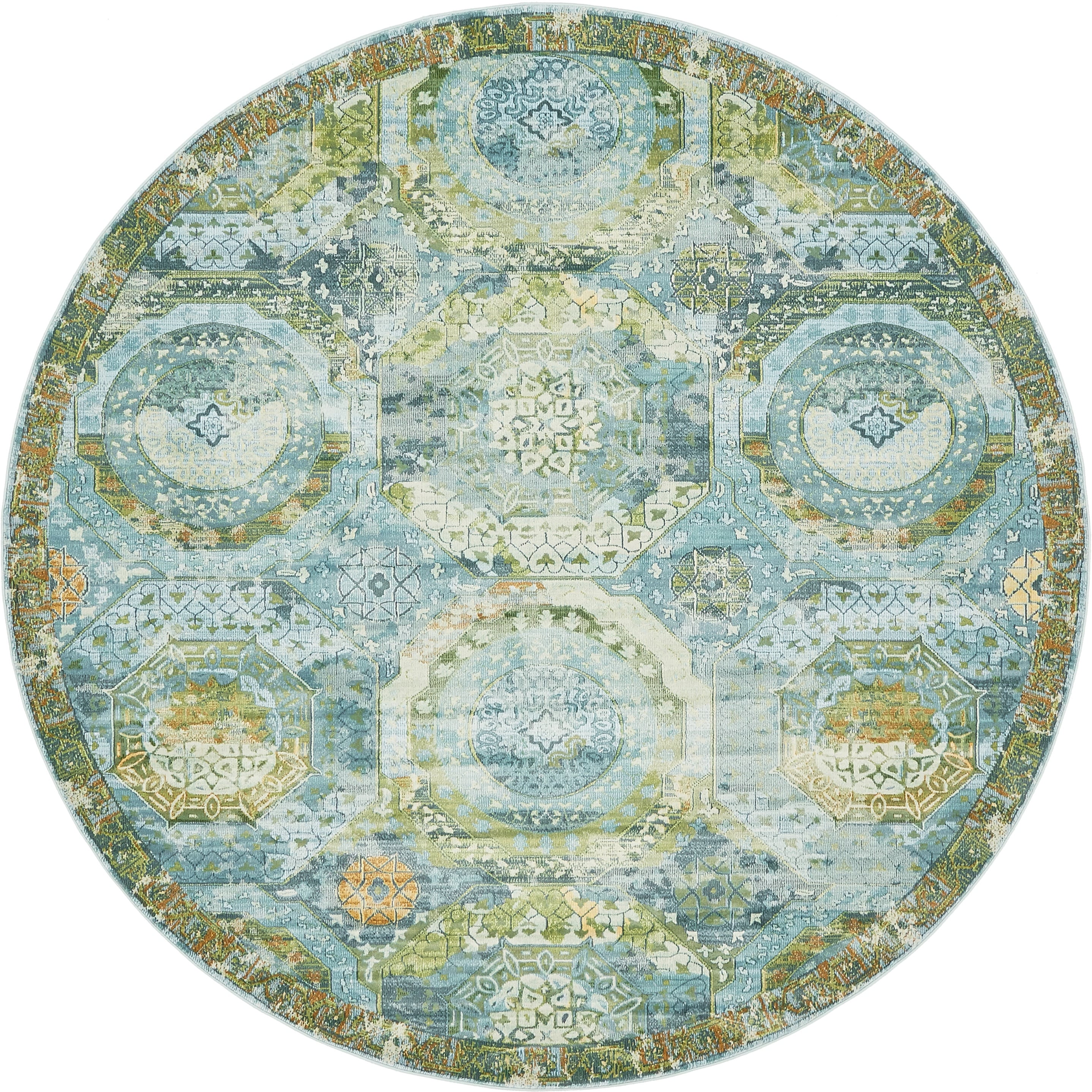 Unique Loom 3139550 Coppelia Baracoa 8 x 8 (ft) Loomed Polypropylene Light Blue/Beige Round Indoor Geometric Bohemian/Eclectic Area rug