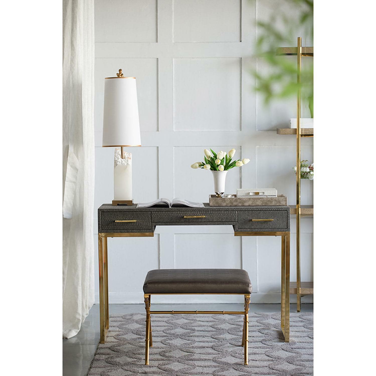 A&B Home Traditional Gold Console Table With Wood Frame And Three ...