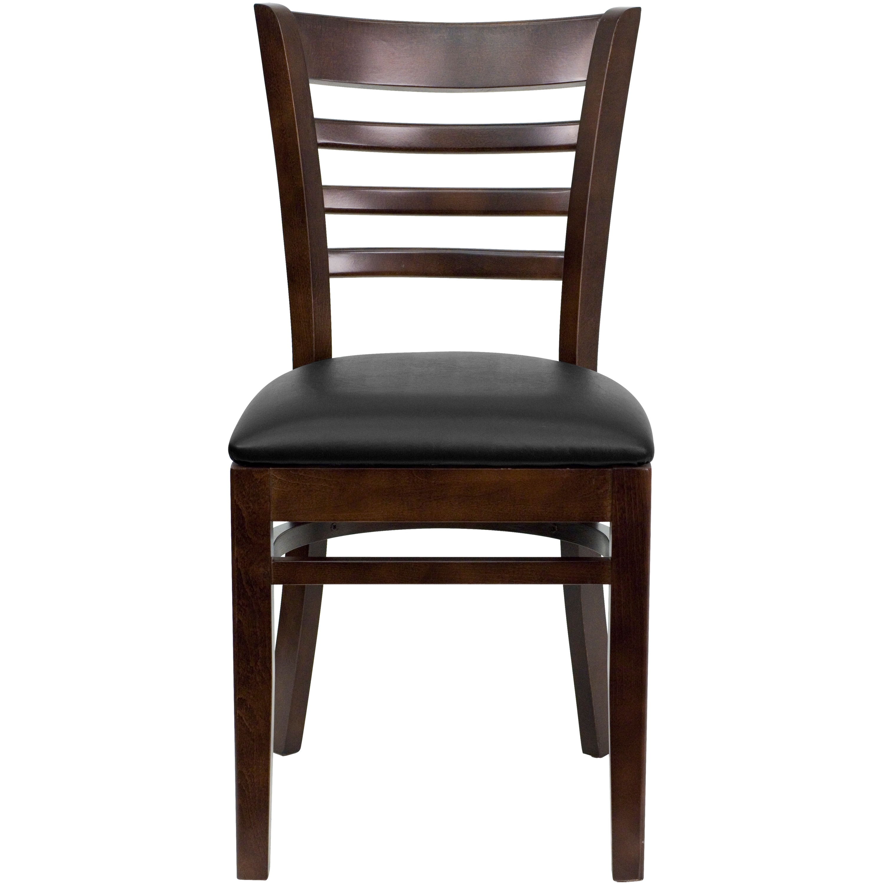 Walnut Wood and Black Vinyl Ladderback Side Chair