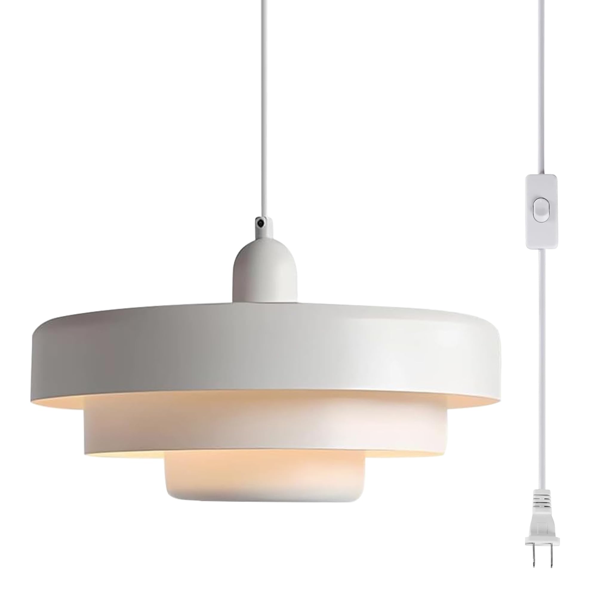 Aoibox  White Metal 3 Layer Plug In Pendant Light 13 5 in Shade with 16 4 ft Cord E26 Mid Century Nordic Hanging Lamp