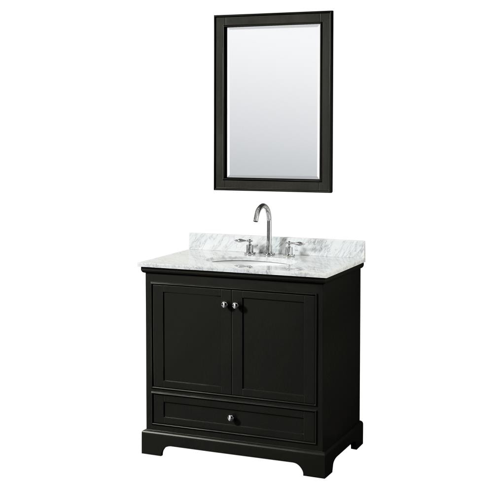 Wyndham Collection Deborah 36-in White Single Sink Bathroom Vanity with White Carrara Natural Marble Top (Mirror Included)