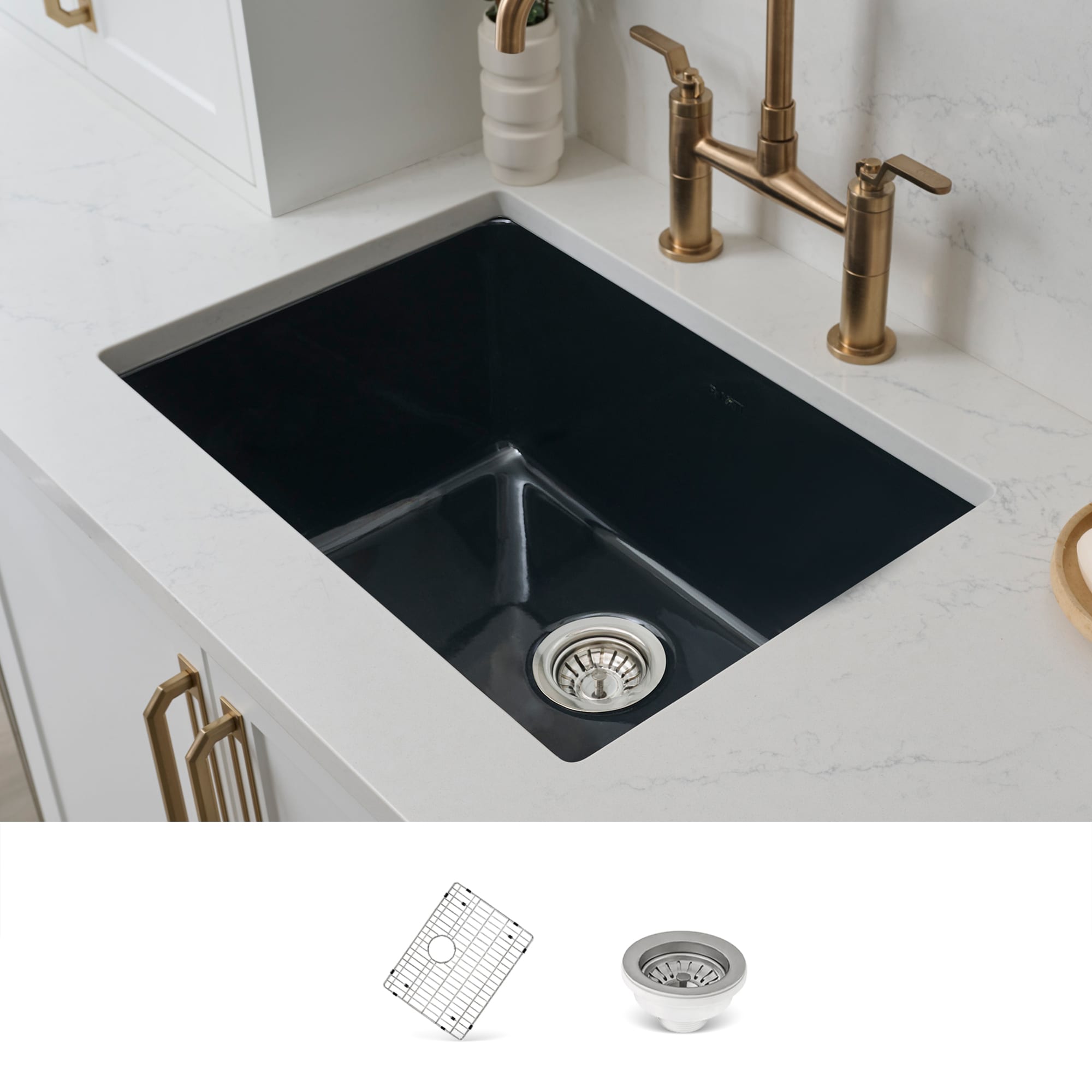 Ruvati RVL2707BK Fiamma Dual-mount 26.5-in x 19-in Fireclay Single bowl Kitchen Sink