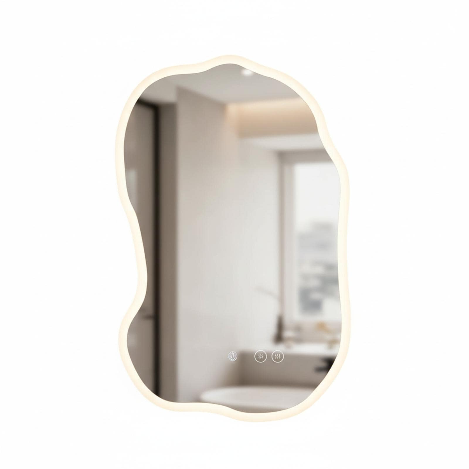 OMOMMD Irregular LED Bathroom Mirror Backlit Tempered Glass Wall Vanity Anti-fog 3 Color Dimmable Memory Function UL Listed