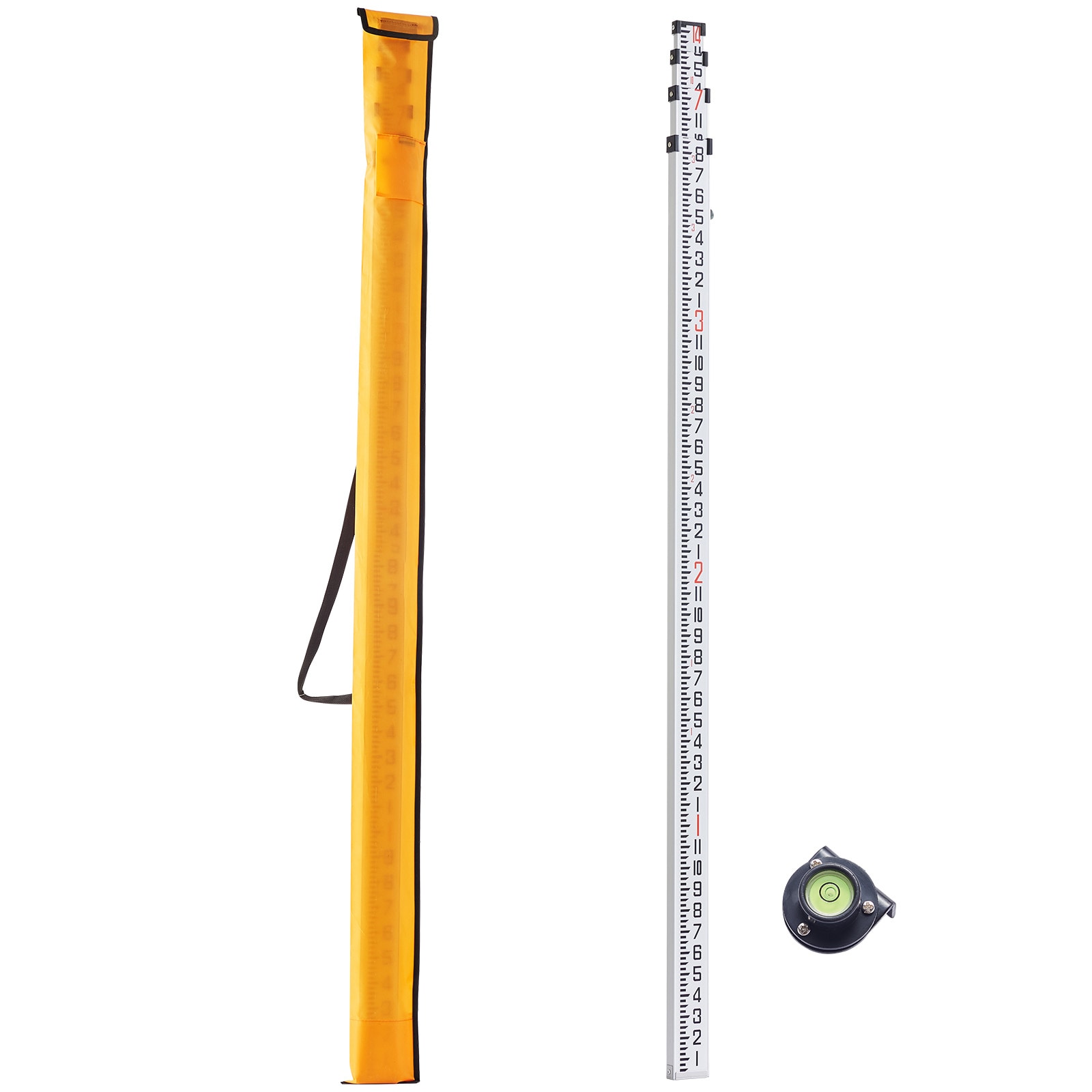 VEVOR Aluminum Grade Rod 14-Feet/8ths 4 Sections Telescopic Measuring Rod Double-Sided Scale 1/8in Leveling Rod Stick Aluminum Alloy Survey Rod w/ Bubble Level andCarrying Bag for Houses Walls Floors #SCYZCLG14YCF05535V0
