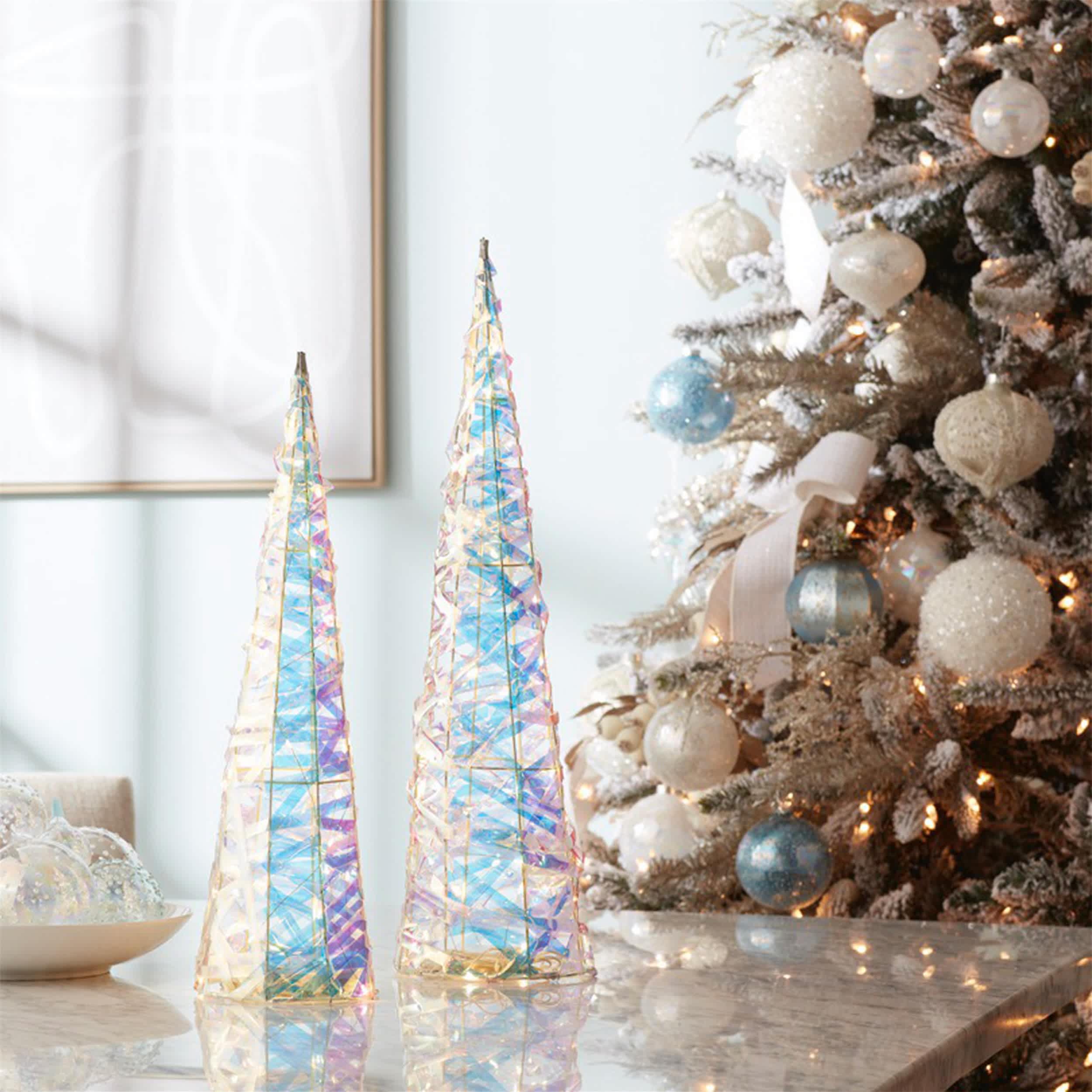 Melrose International 94608DS LED Tree Form (Set of 2) 19.5H 23.5H PVC/Wire Plastic 3 AA Batteries Not Included/USB Cord Included