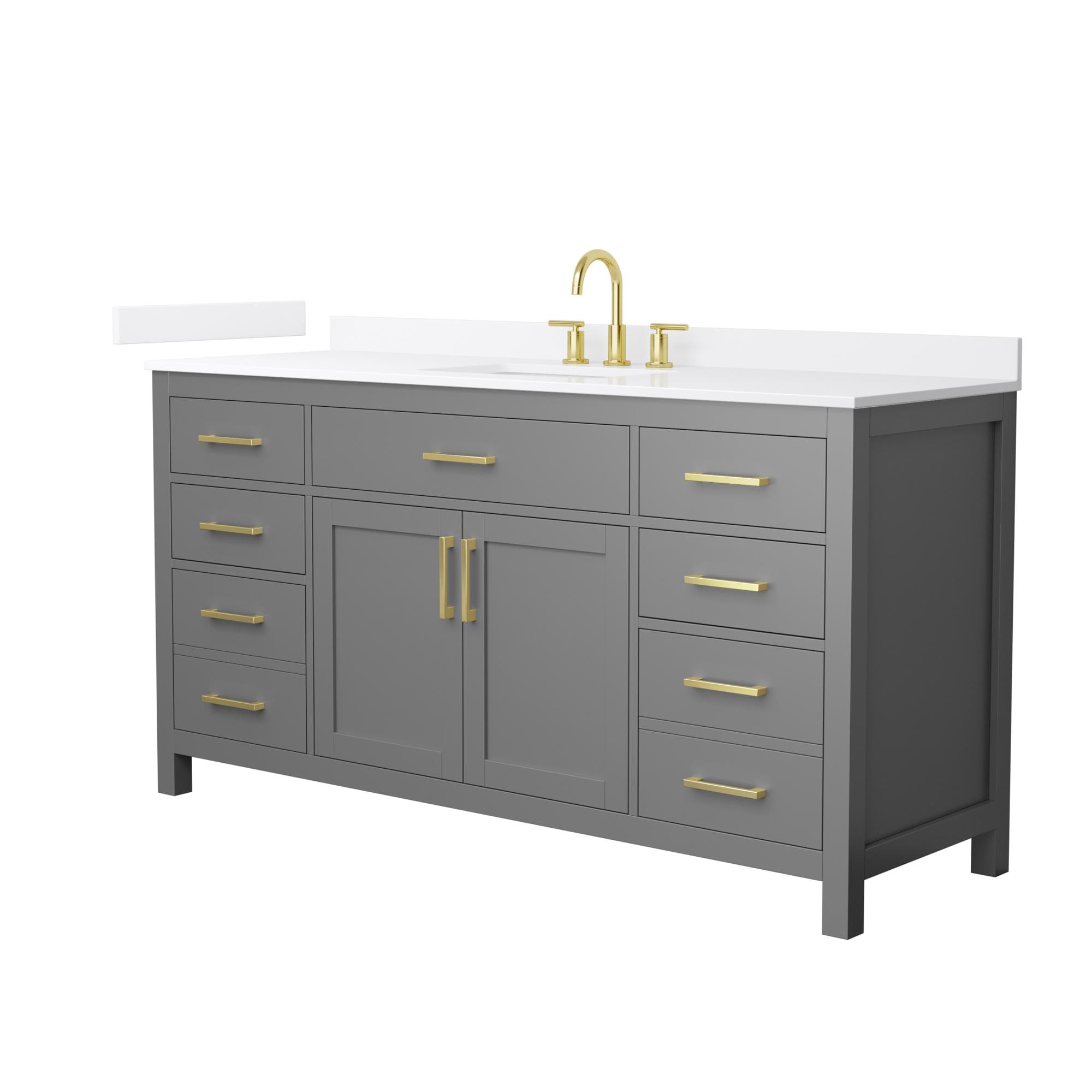 Wyndham Collection Beckett 66-in Dark Gray with Brushed Gold Trim Undermount Single Sink Bathroom Vanity with White Quartz Quartz Top