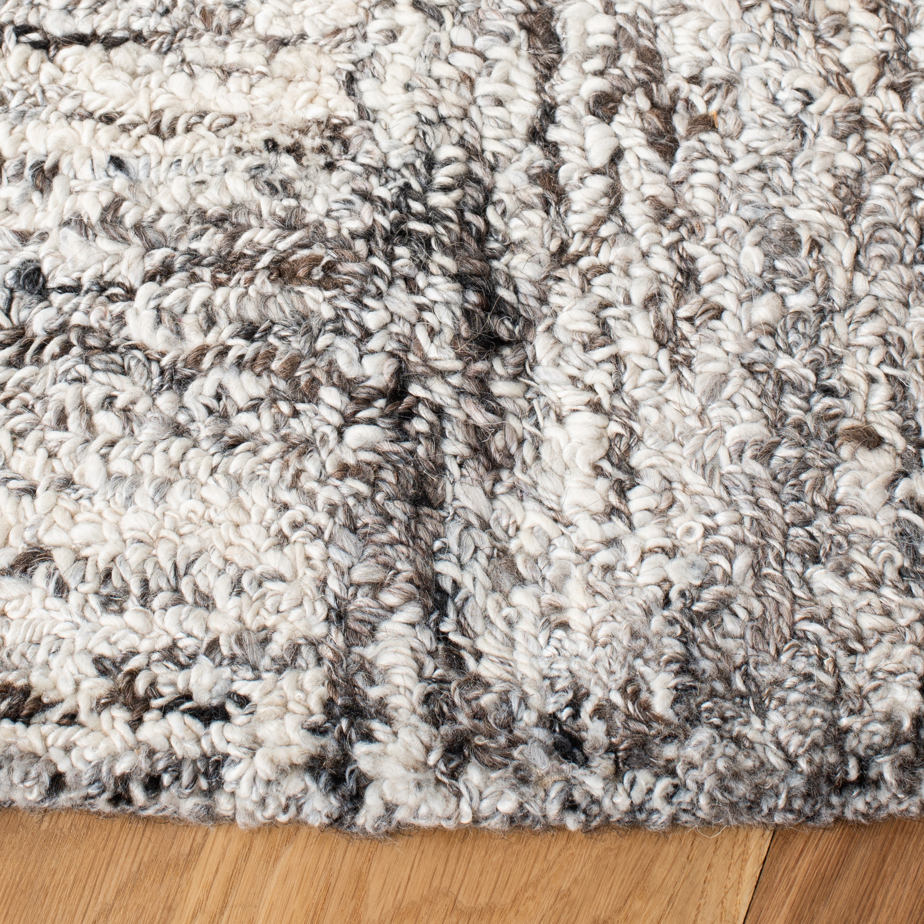 Ivory Charcoal Abstract Hand-Tufted Wool Round Rug - 6'