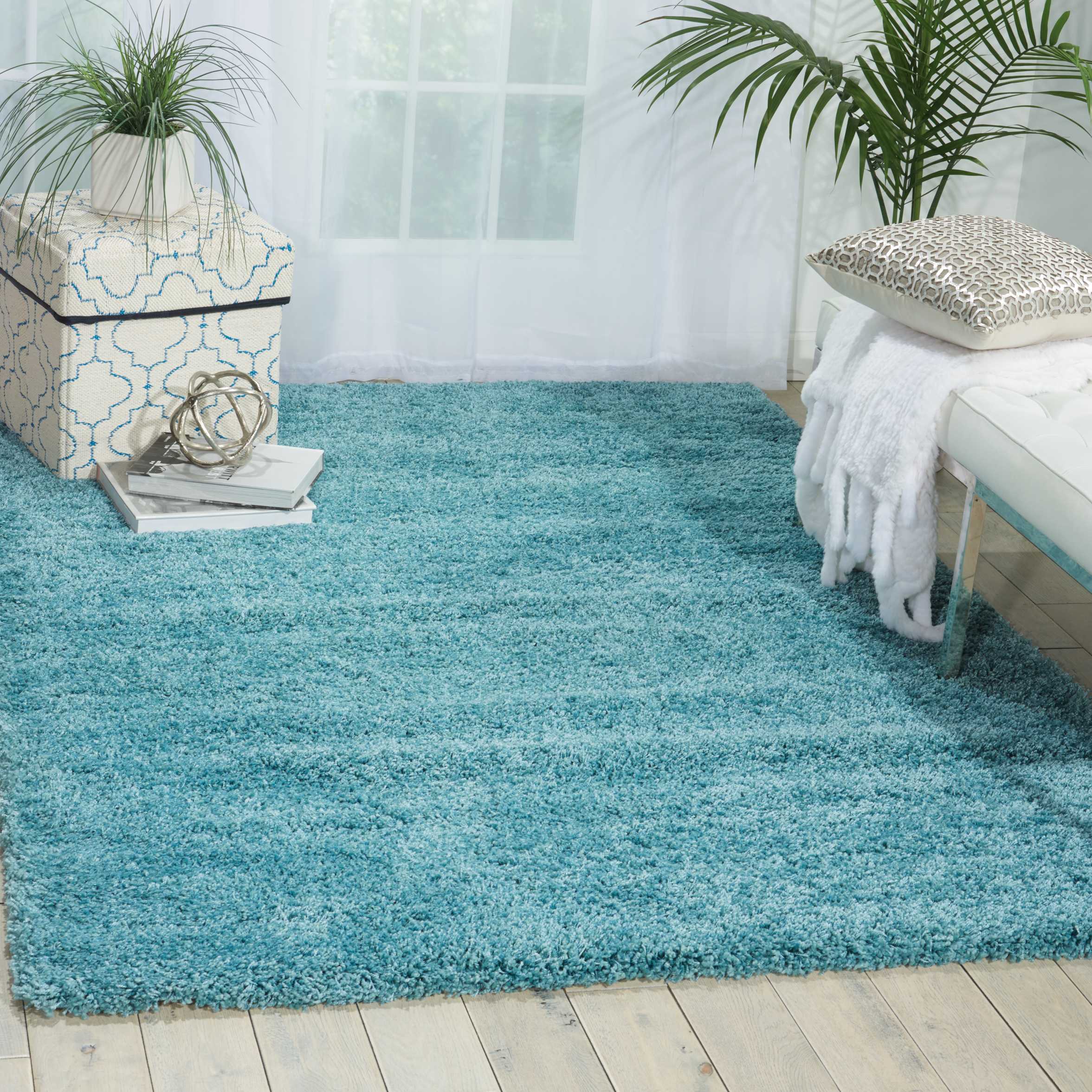 Nourison 15029 Amore 8 x 10 (ft) Polypropylene Aqua Rectangular Indoor Abstract Area rug