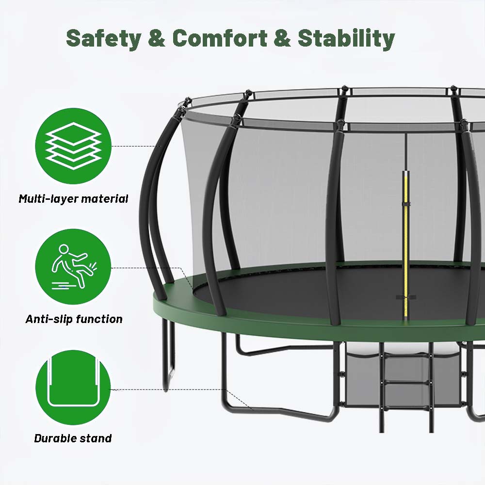 Fun Orange 15-ft Round Backyard Trampoline in Green with Enclosure ...