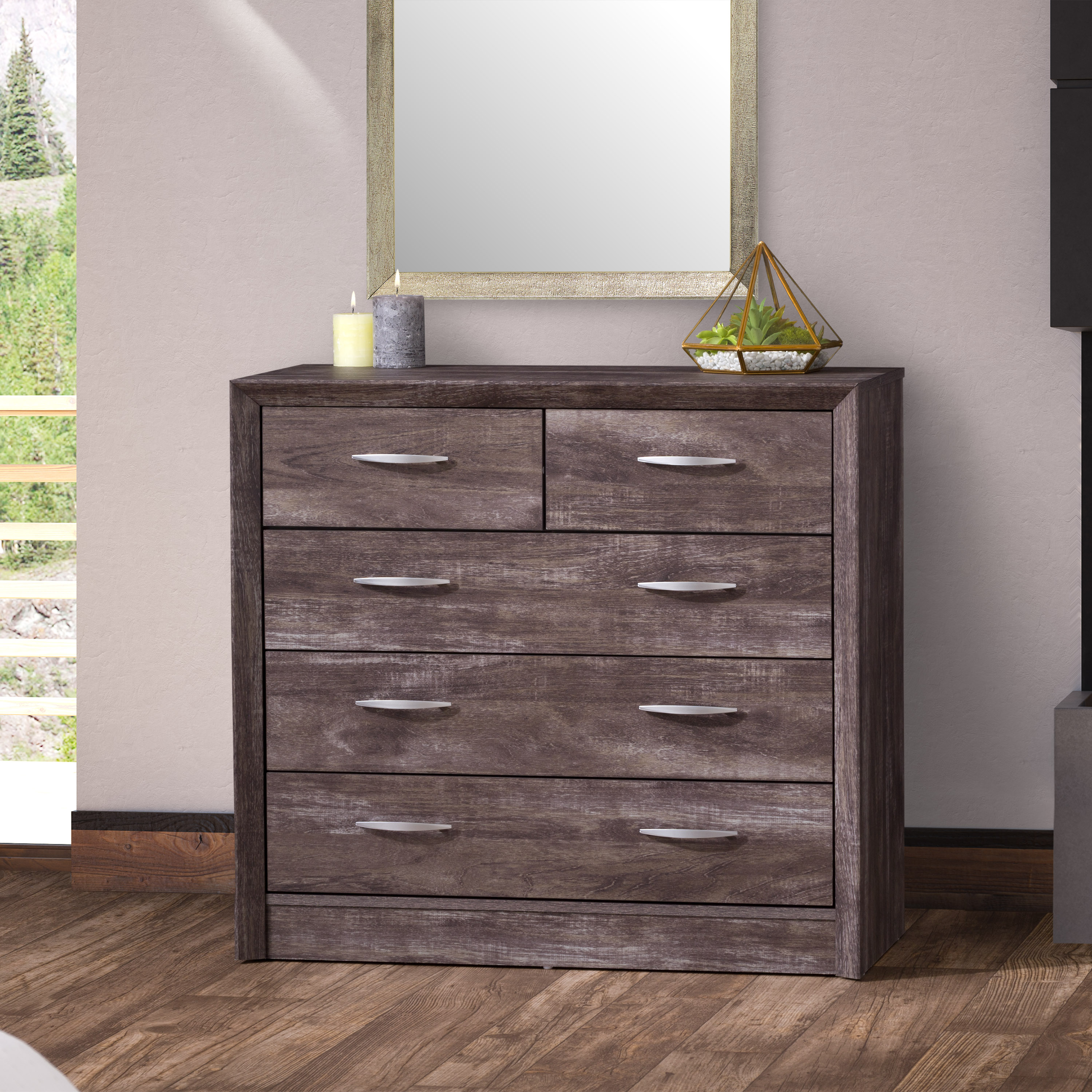 CorLiving Newport Grey Washed Oak 5-Drawer Combo Dresser in the ...