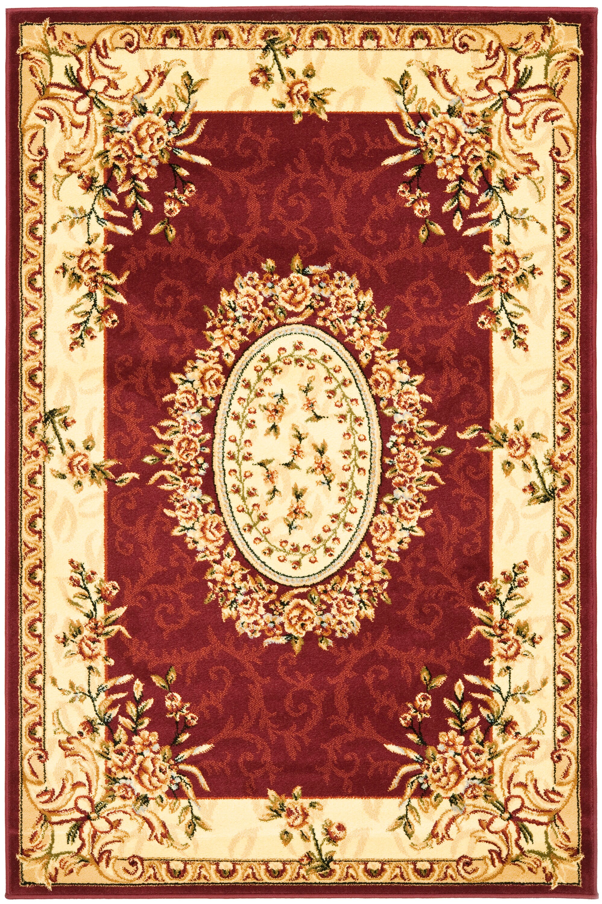 Red and Ivory Floral Synthetic Tufted Area Rug 12' x 15'