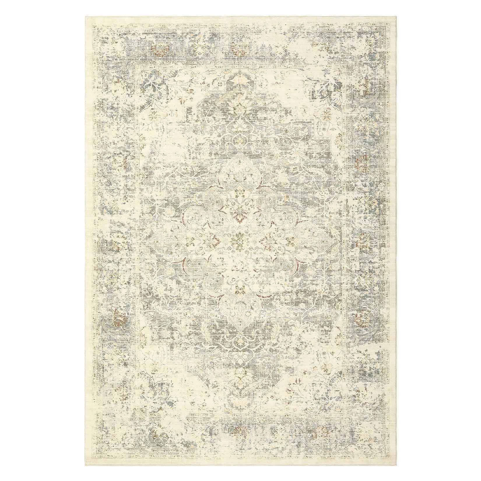 Qeetex LSN-PHO-15N6CCGM 10 x 13 ft Polyester Imitation Cashmere Light Brown Rectangular Hallway Bathroom Entryway Kitchen Office Foldable Flower Printed Persian Washable Area Rug