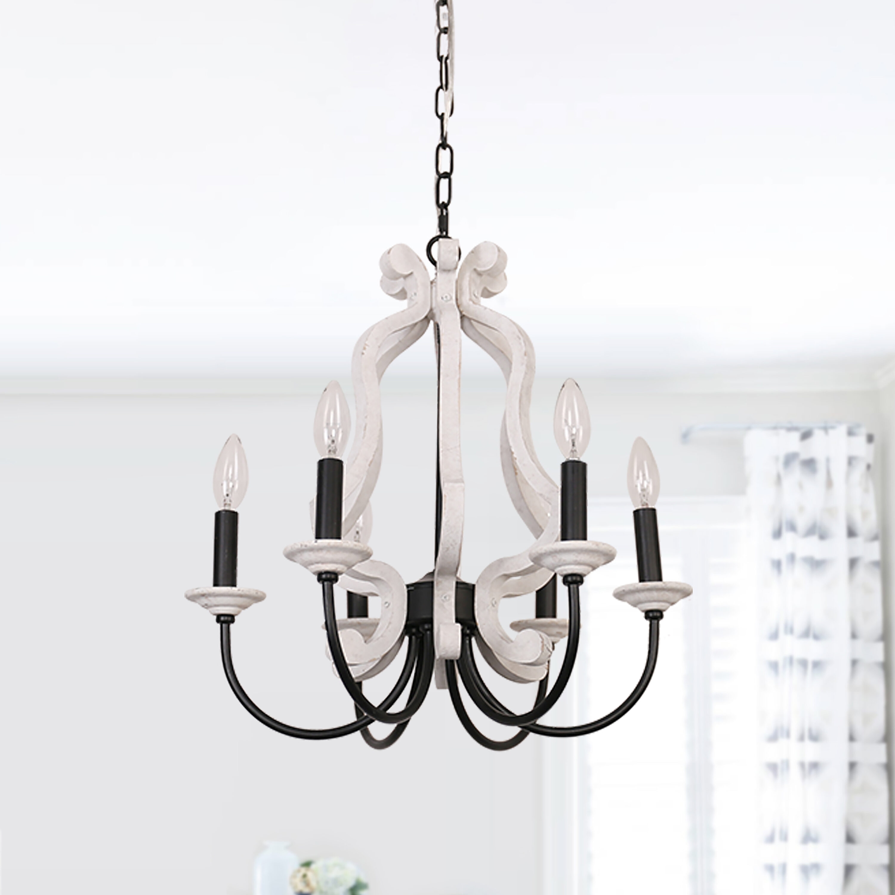Bella Depot FC4050-6W FC4050 6 -Light Black French country/cottage Wood For Use in Bedrooms, Dining Rooms, Foyers, Kitchens, Living Rooms Chandelier
