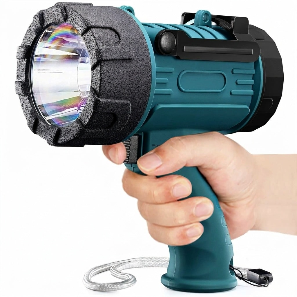 Lukvuzo Rechargeable LED Spotlight Flashlight 2000000 Lumen IP67 Waterproof Impact Resistant Handheld Work Light with Foldable Stand Red Lens 1 Piece #LLU0423O43
