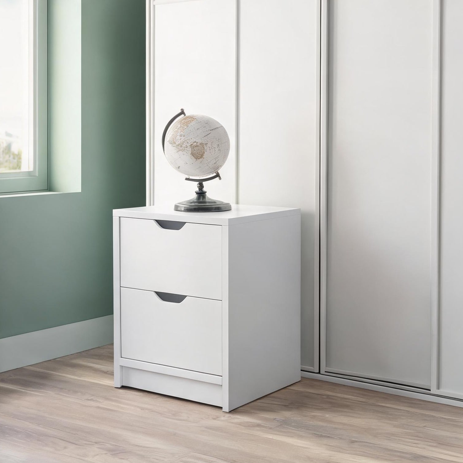 BBabe 2-Drawer White Nightstand for Bedroom with Compact Storage